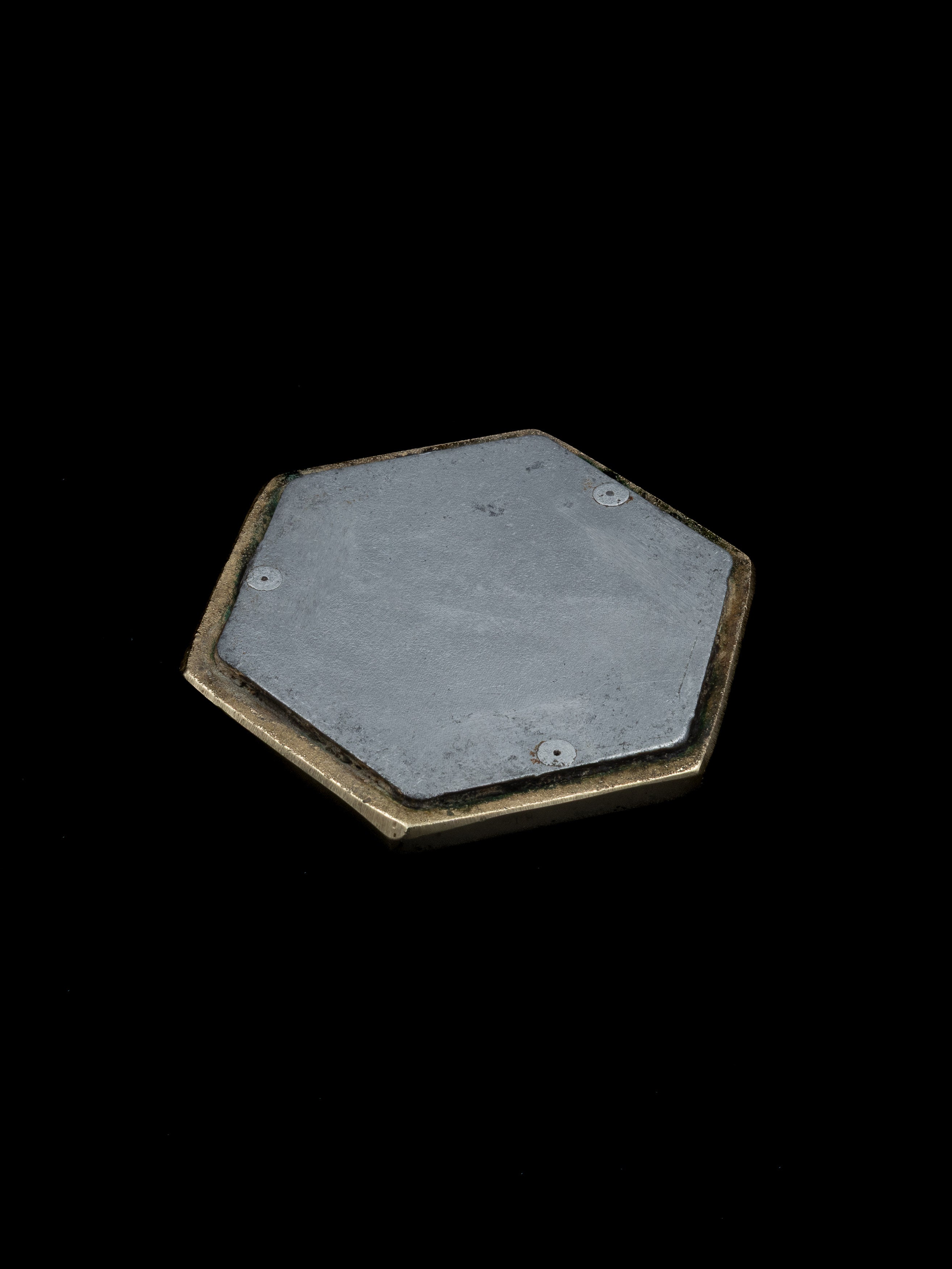 David Marshall Hexagonal Ashtray, Spain, c. 1970s — side angle showing brass and metal materials