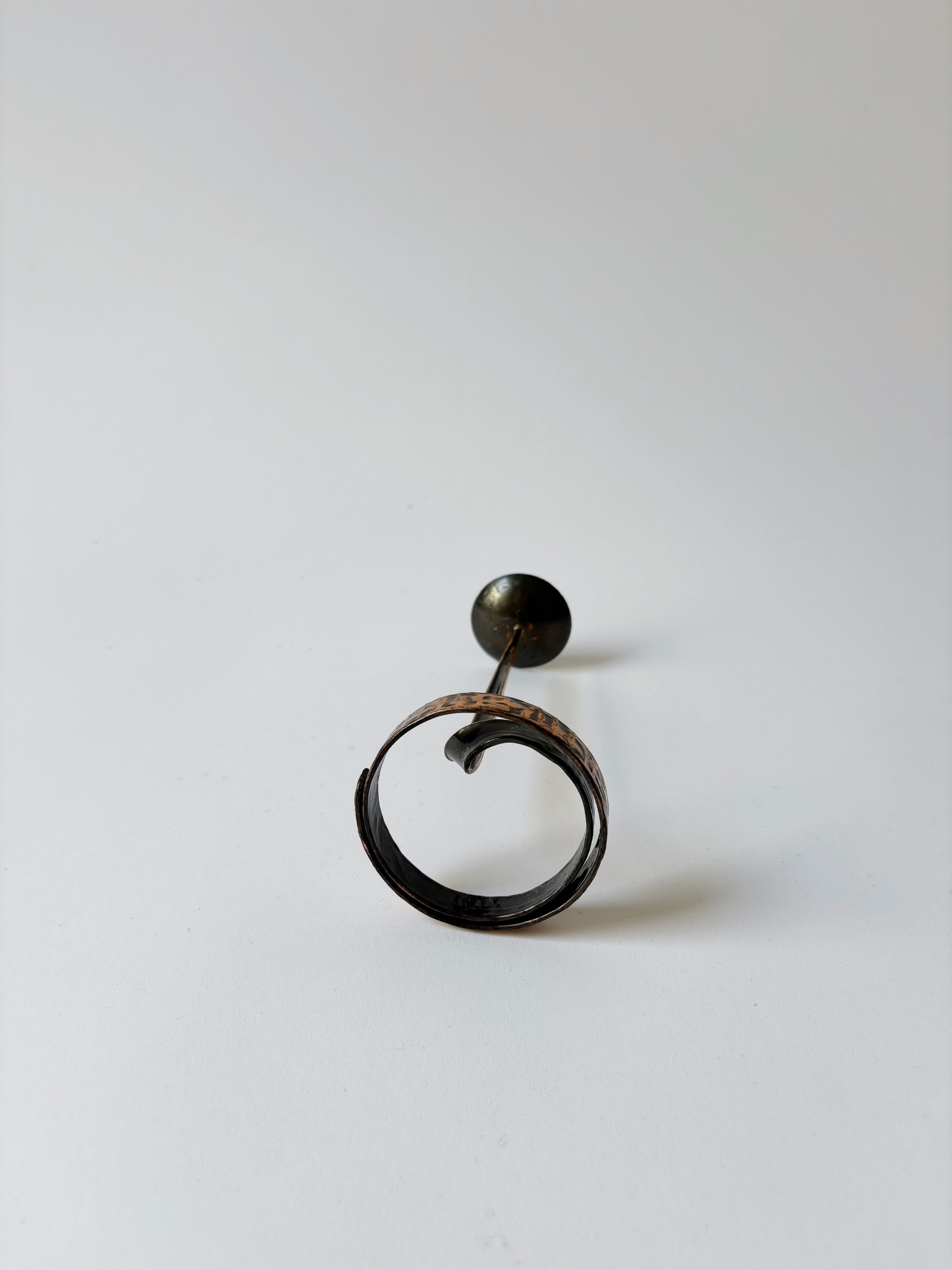 Coiled Metal Candleholder, Mid Century Poland — top view on white background