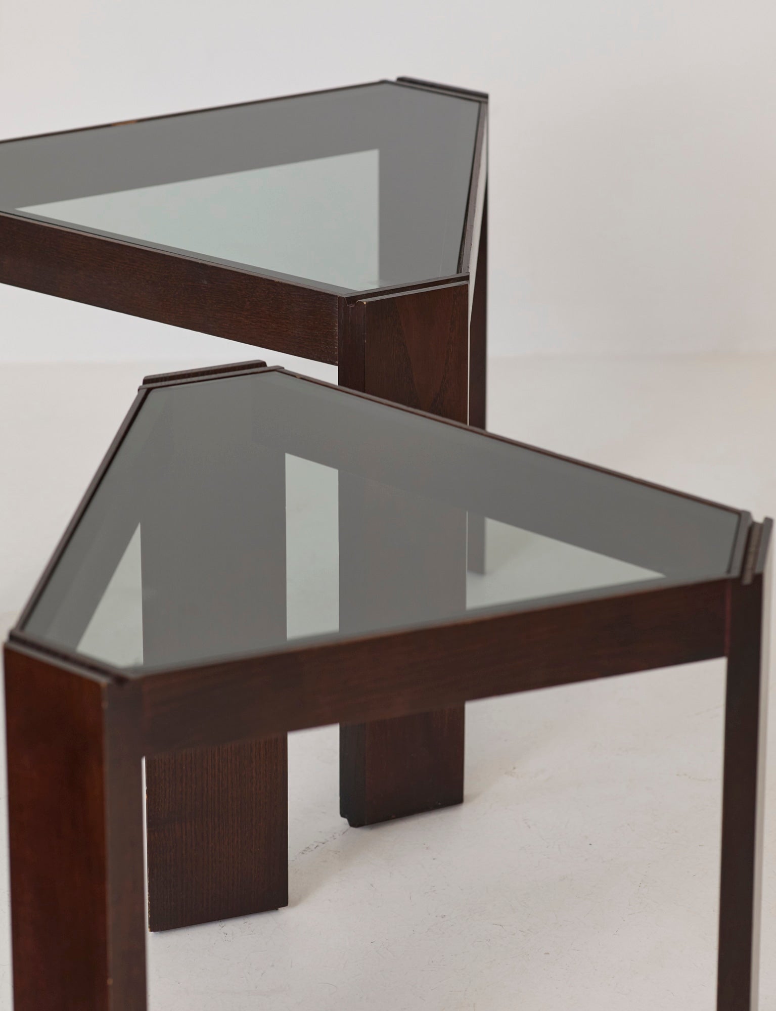 Stackable Triangular Wood and Glass Side Tables by Porada Arredi, c. 1970 — additional view