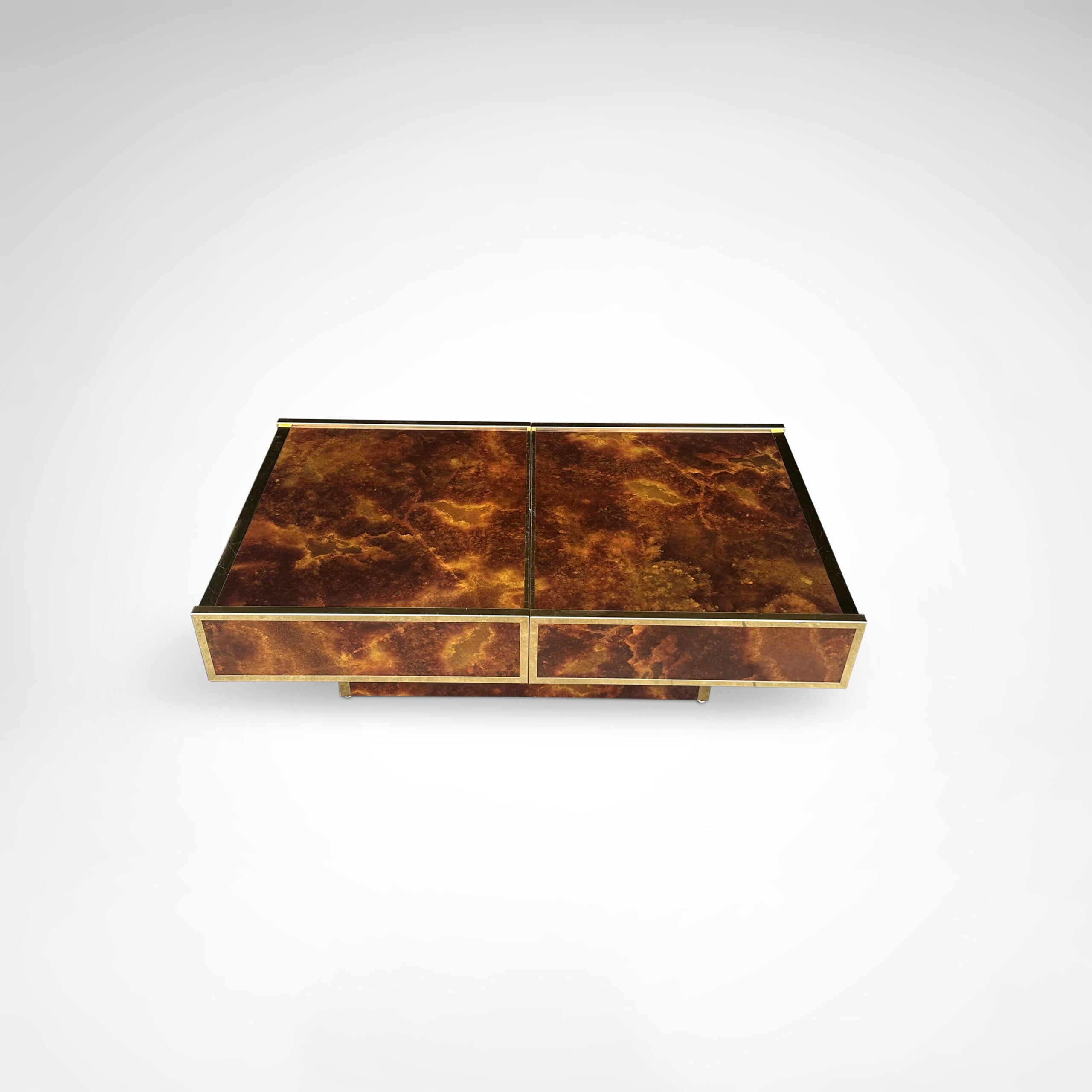 Burl Wood and Brass Coffee Table with Integrated Bar by Maison Lancel — side angle