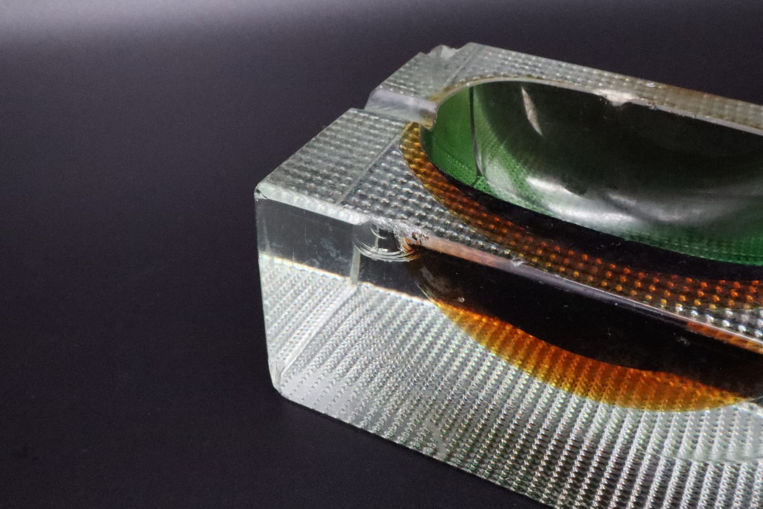 Sommerso Murano Glass Ashtray by Flavio Poli for Seguso, Italy, 1960s — close-up