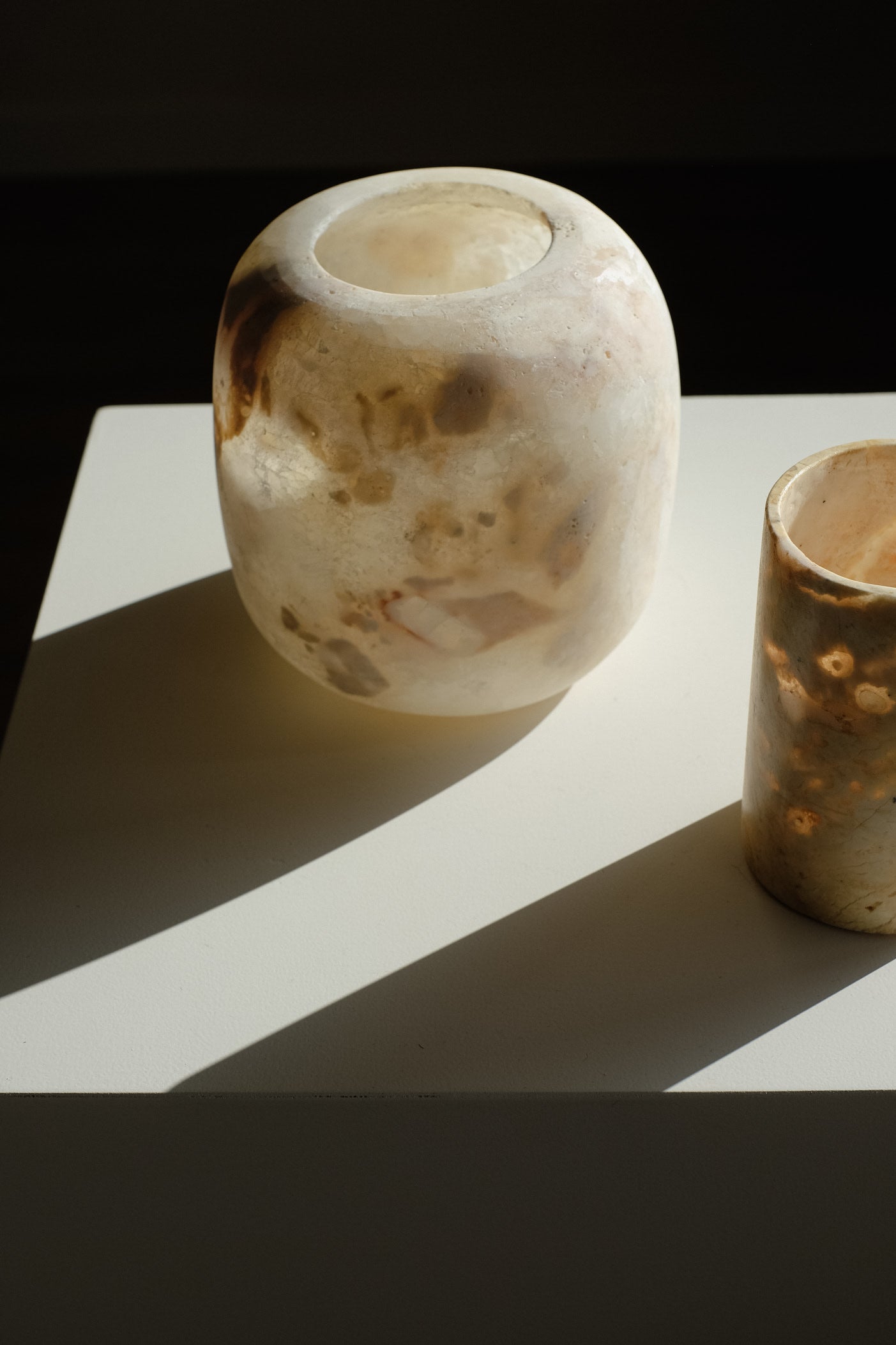 Alabaster Candle Holder — close-up of textured alabaster surface