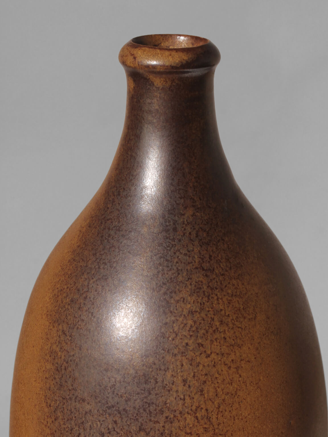 Mustard Brown Ceramic Studio Pottery Tall Vase, 1960s, Signed — detail view