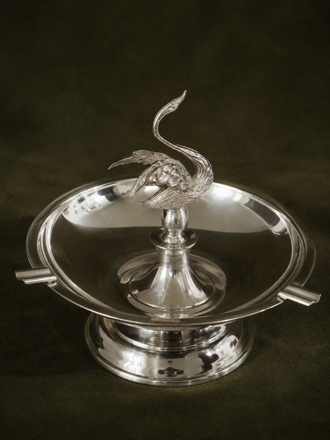Vintage Silver-Plated Swan Ashtray — detail view