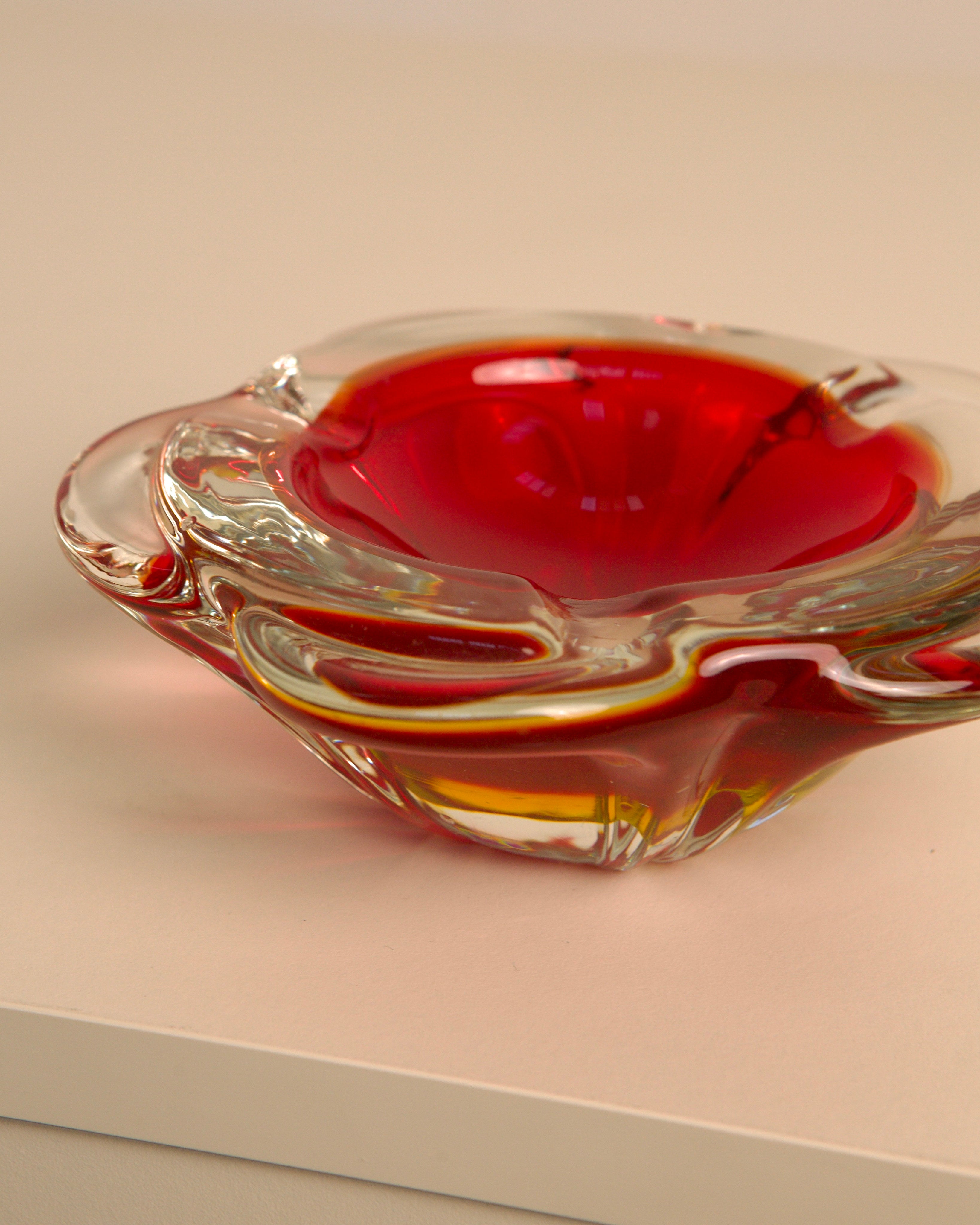 Ashtray 80s Red Murano Glass 'Flower' Ashtray | The Oblist