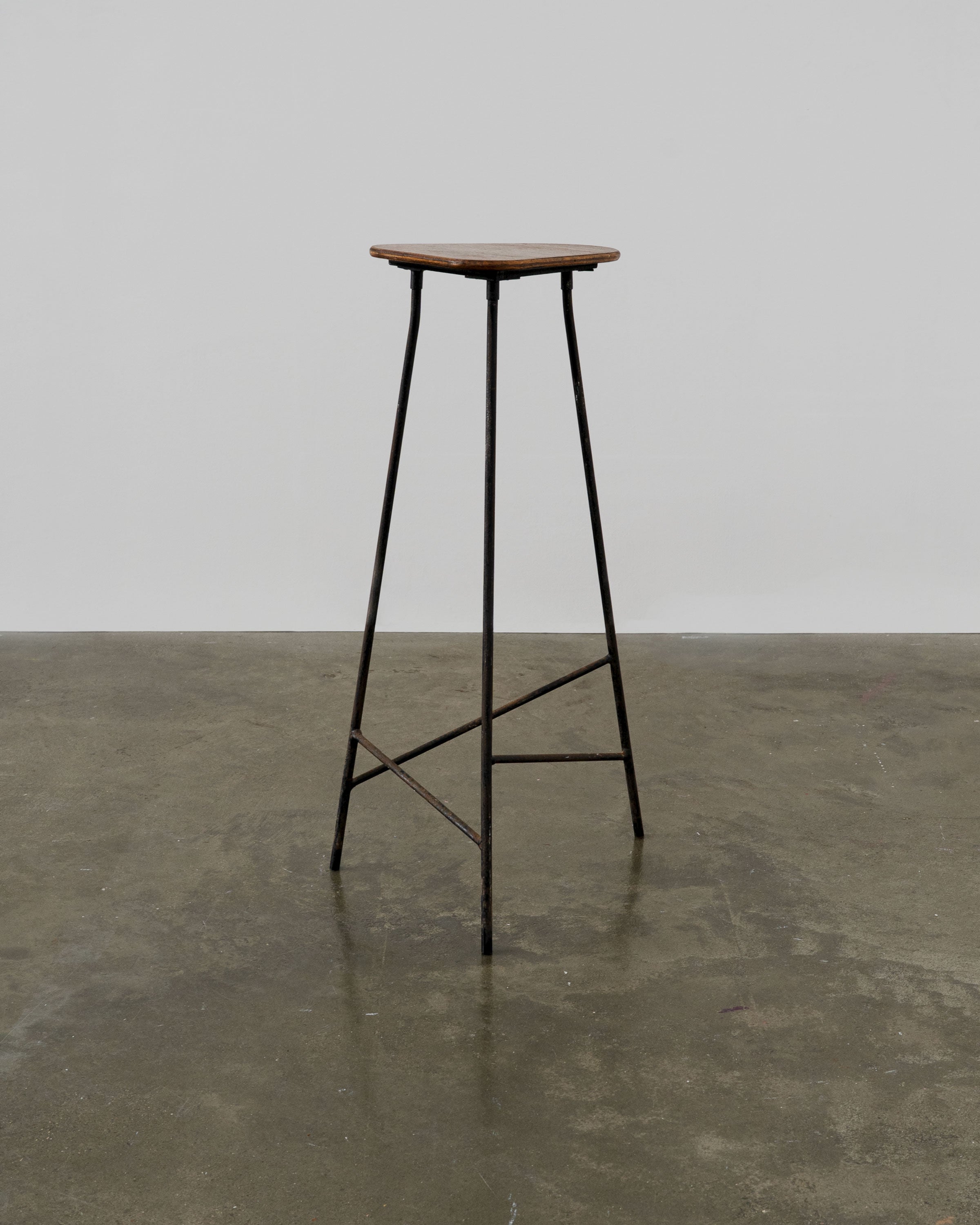 Modernist Iron and Plywood Tripod Pedestal / Stool