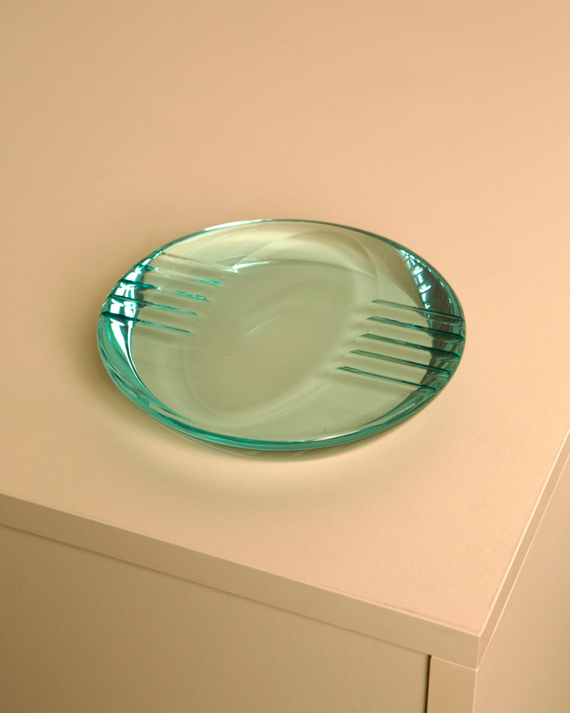 Round Italian Glass Ashtray by Fontana Arte, 1970s | The Oblist — turquoise glass, vintage design