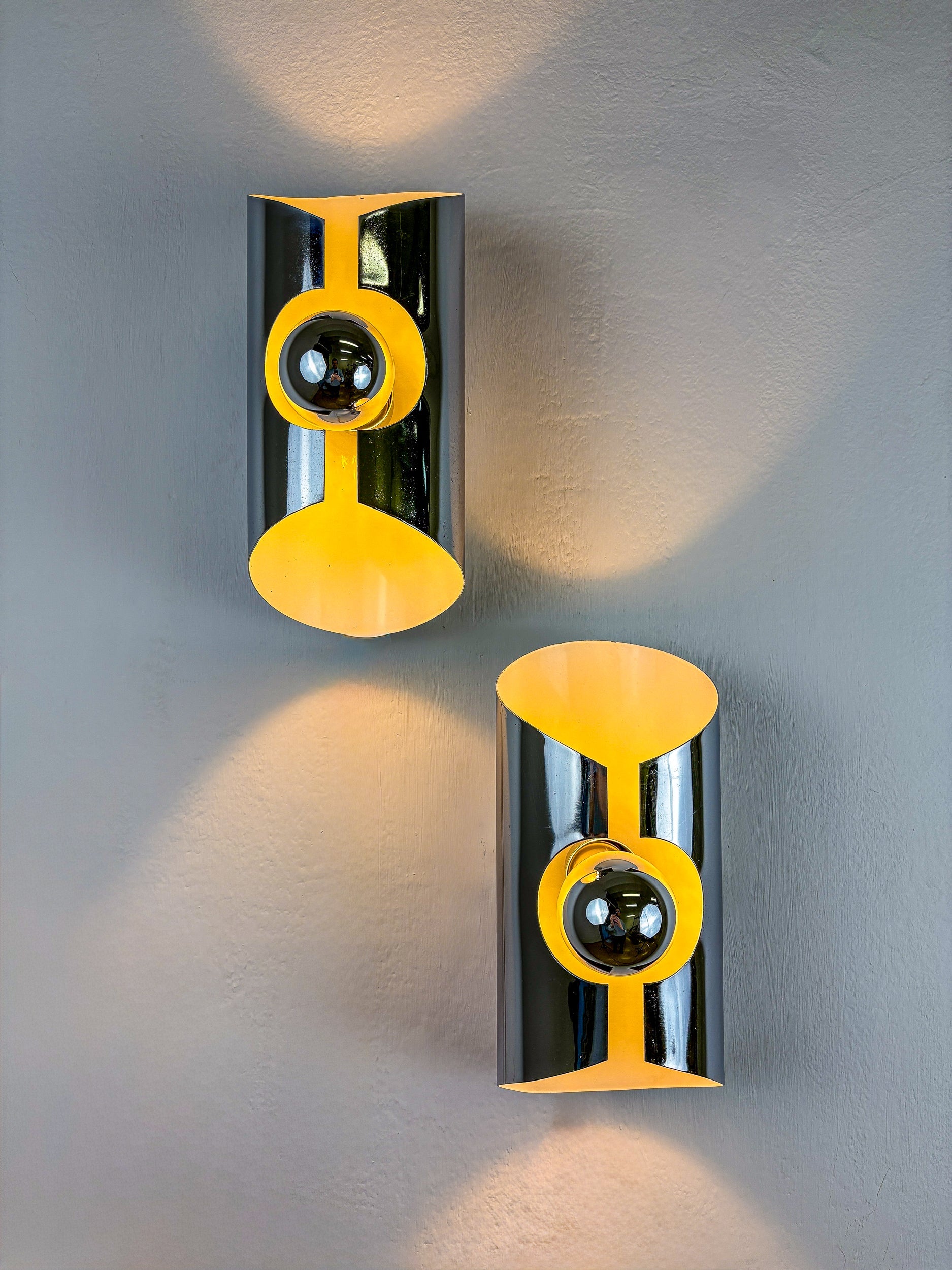 Pair of Space-Age wall Sconces, Max Sauze's style, France, 1970's — lifestyle setting