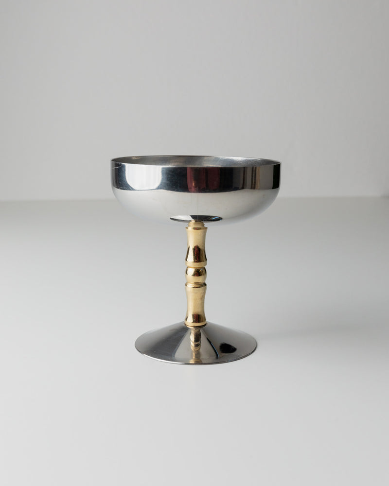 6 Stainless Steel Champagne Coupes 70s — close-up of polished metal finish