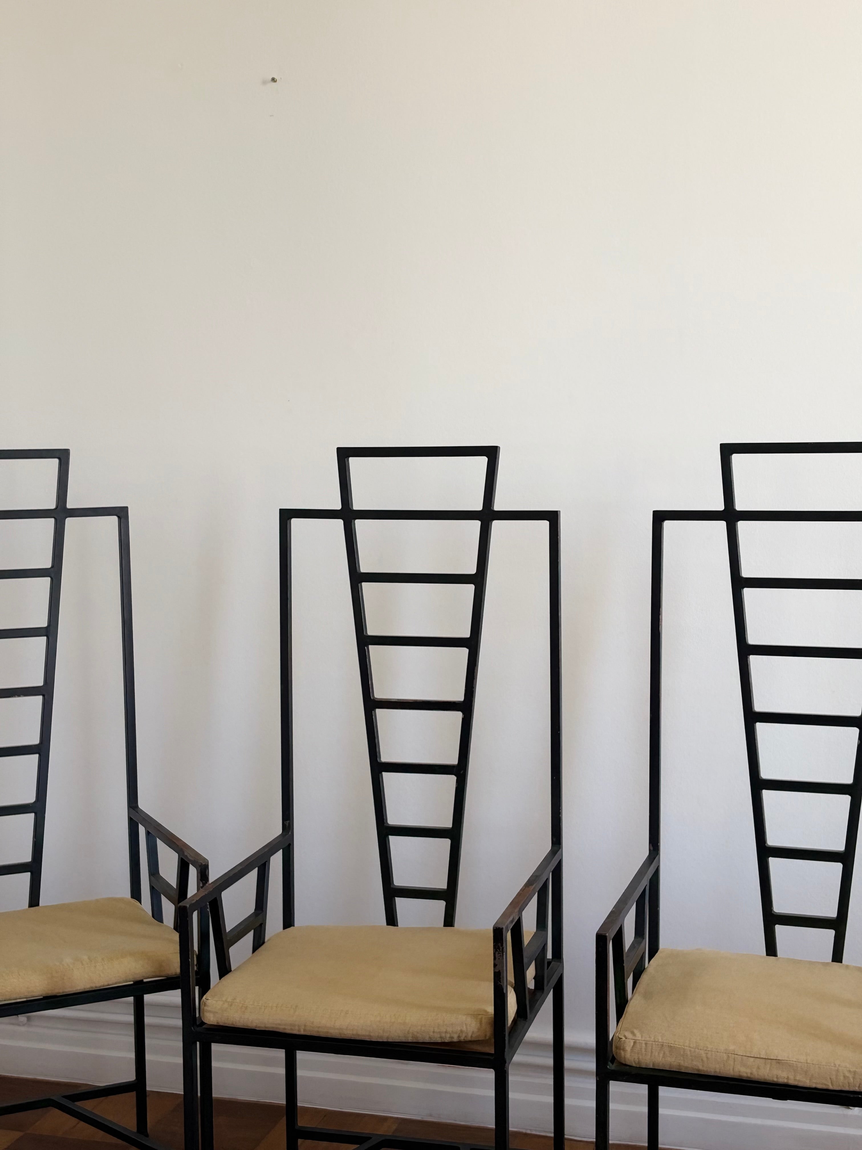 Postmodern Iron High Back chairs, Portugal, 1980s — side angle