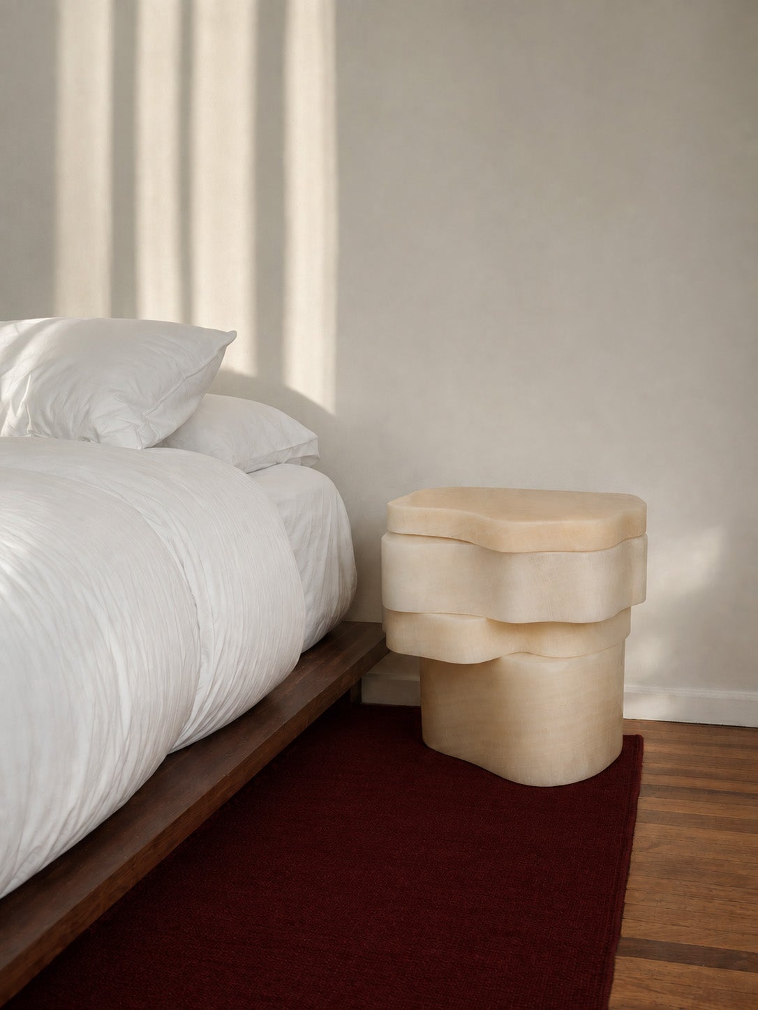 White Moth Nightstand Set in White Onyx Marble — close-up