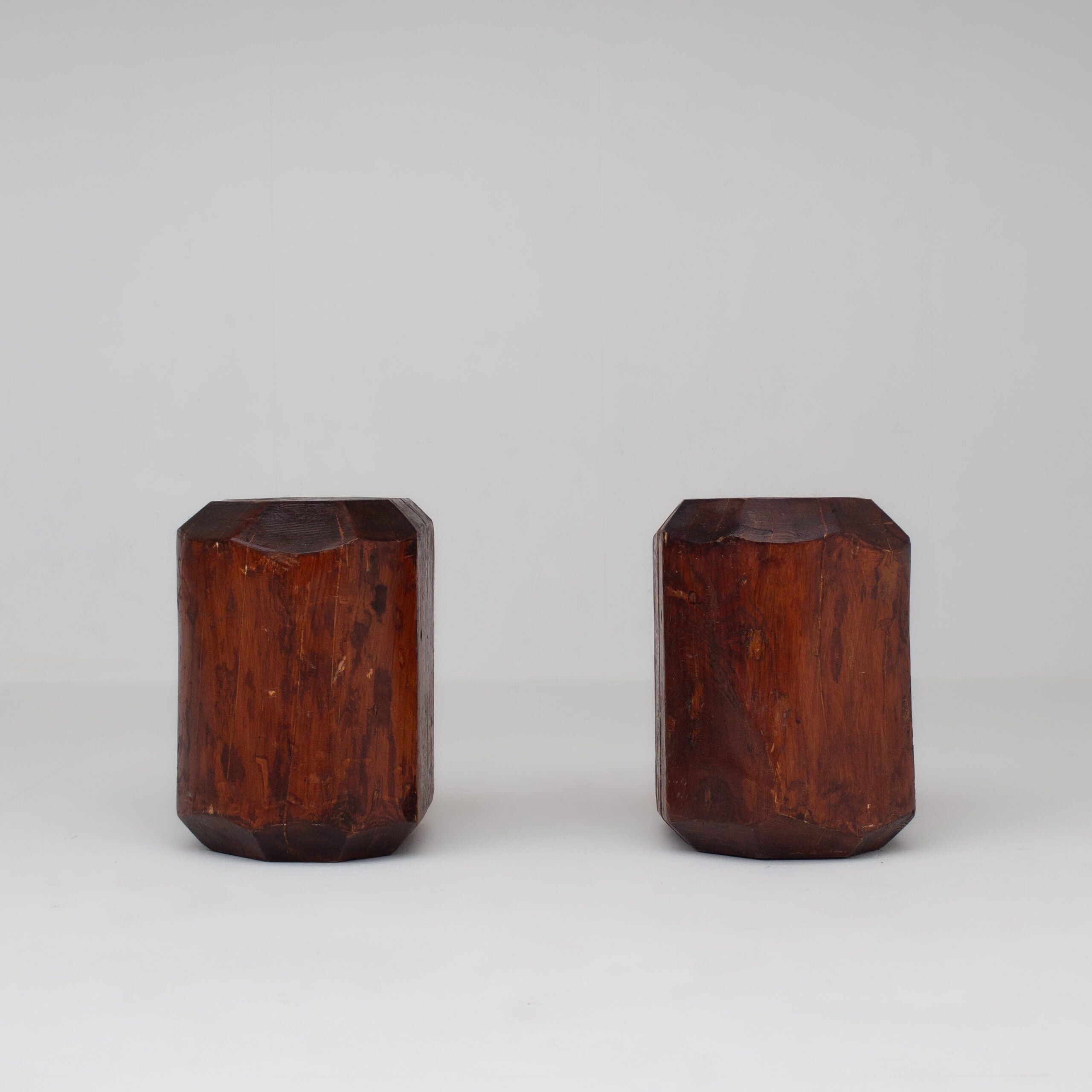 Sculptural Solid Wood Stools – Pair of Two Primitive Blocks — additional view