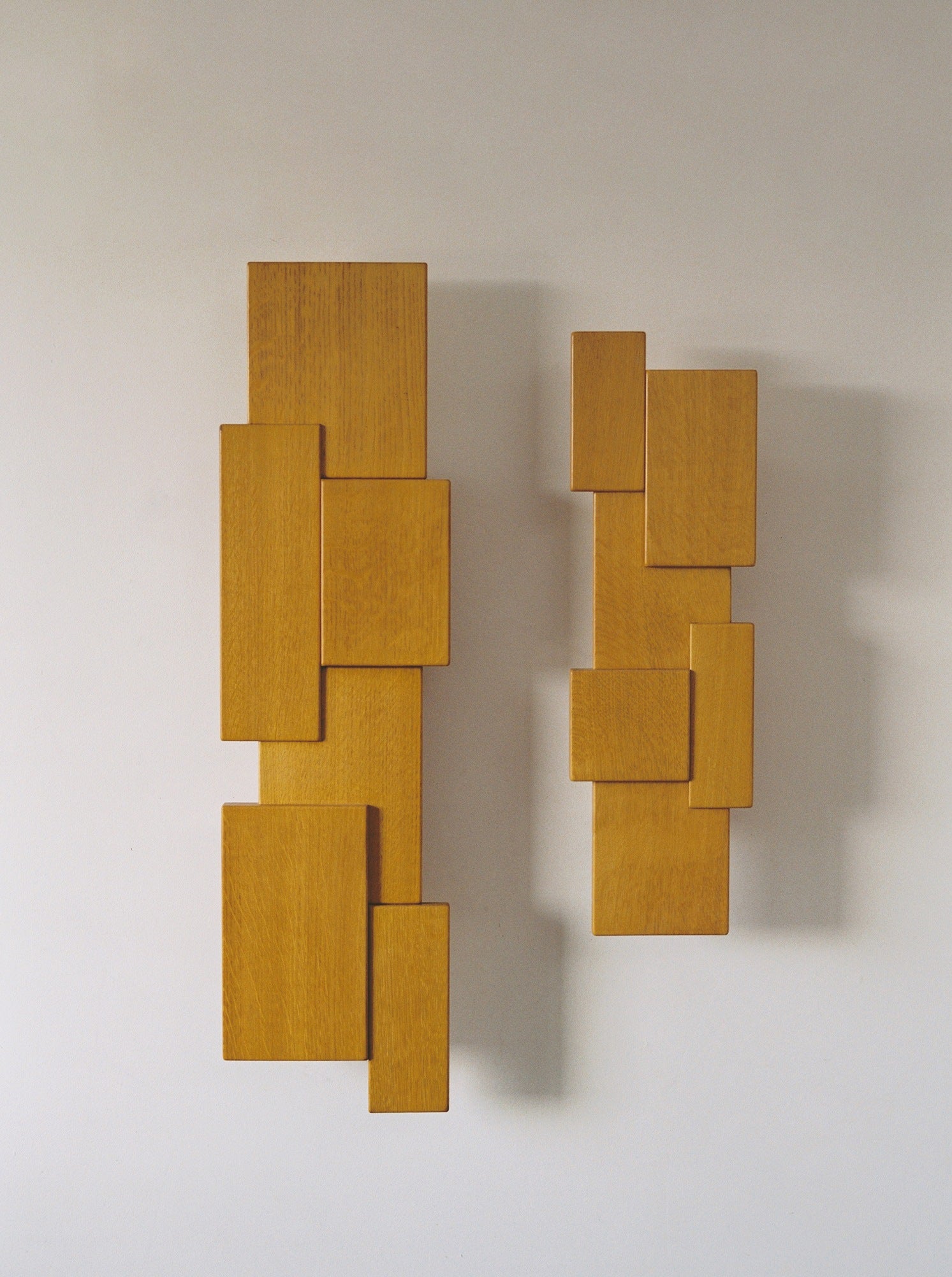 Vintage Set of Two French Oak Wood Sculptural Lamps Wall Lights C. 1980