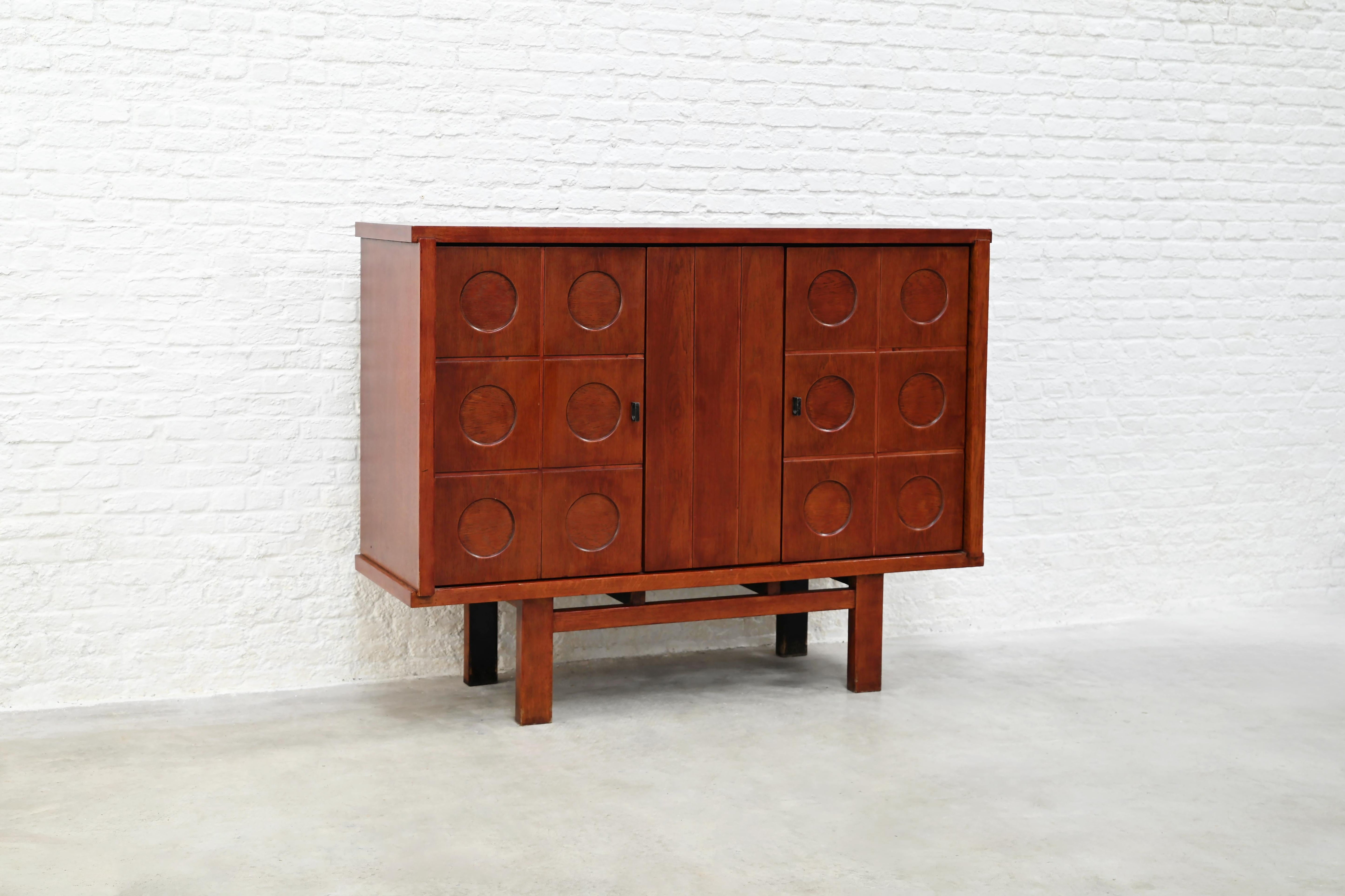 Brutalist Oak Bar Cabinet — detail view