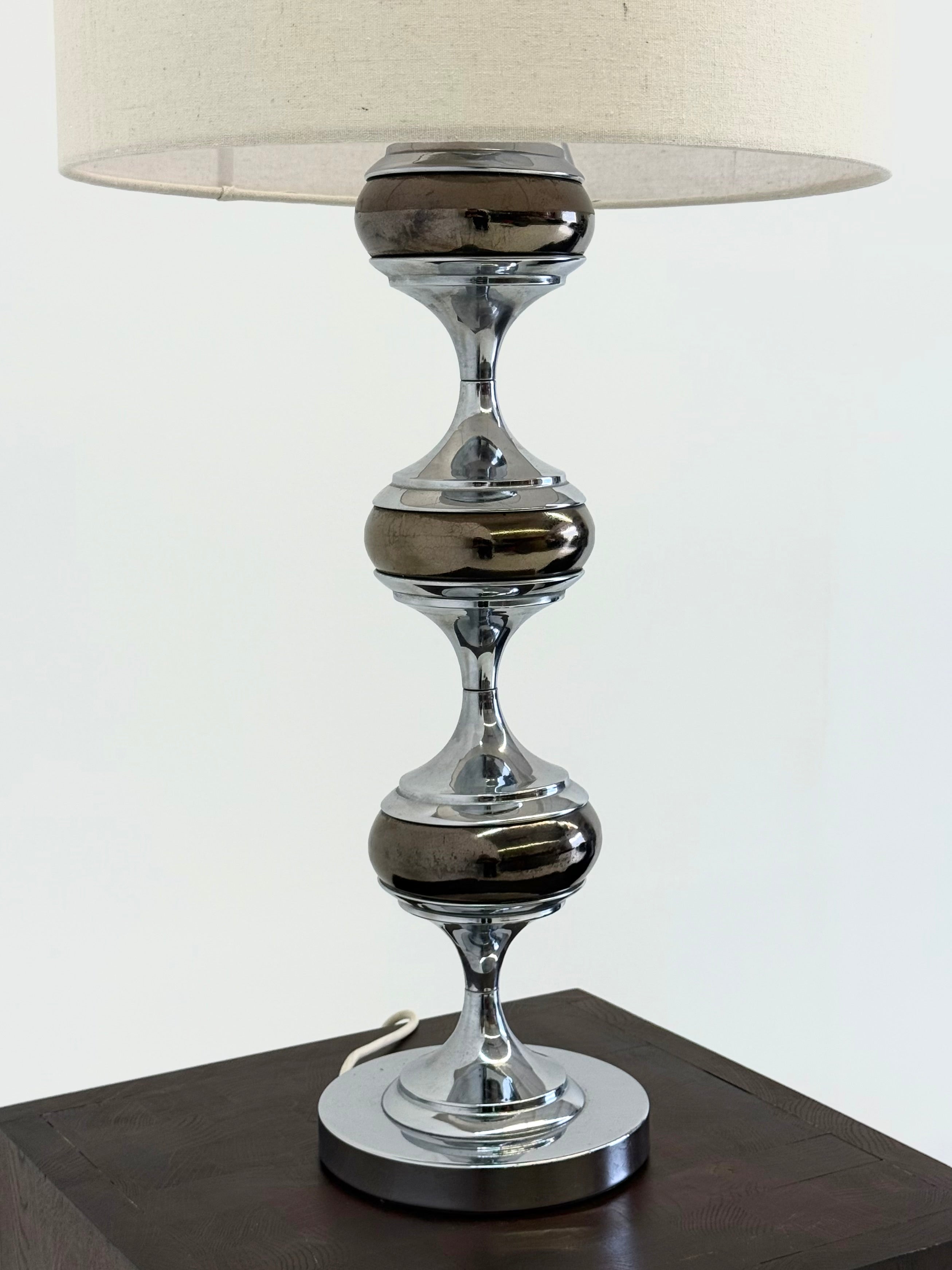 Space Age table lamp with chrome sculptural base — detail view