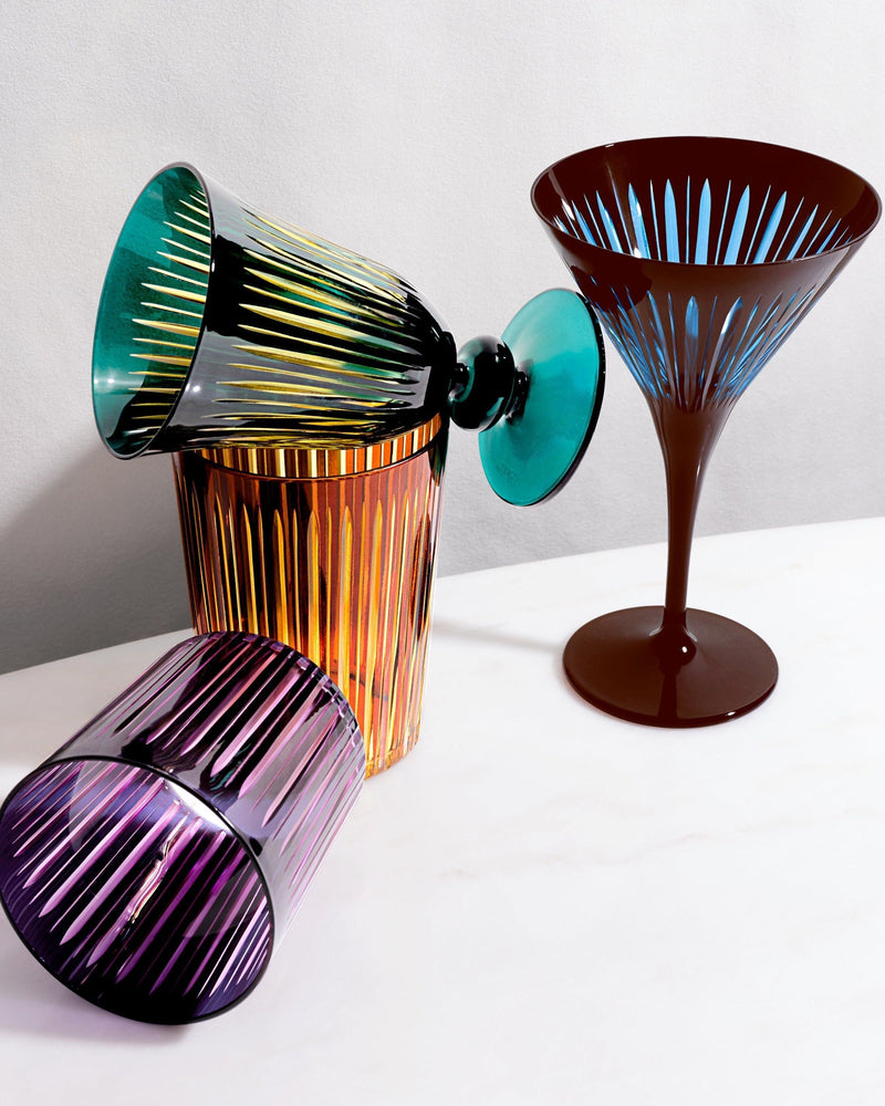 Prism Martini Glasses - Assorted (Set of 4) — close-up of colorful glass with striped design