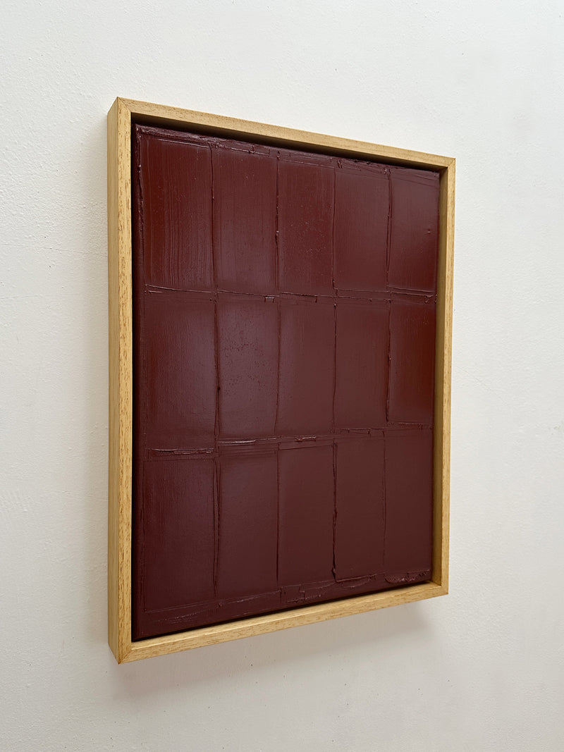 Indian Wine burgundy abstract painting grid composition in oak frame