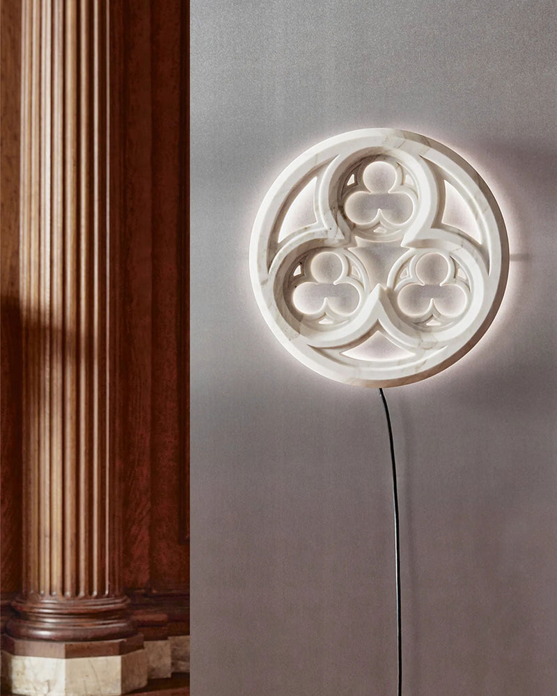 Illuminated Tracery wall lamp with Gothic trefoil pattern design