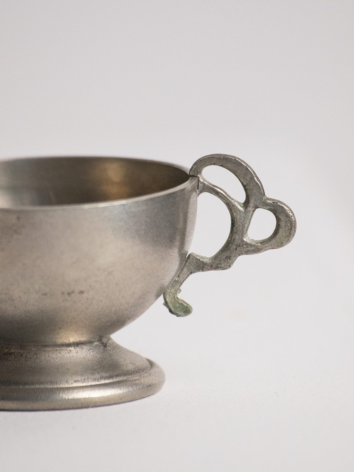 Six Footed Pewter Punch Cups, Triple-Loop Handles, Sweden 1977 — alternate view