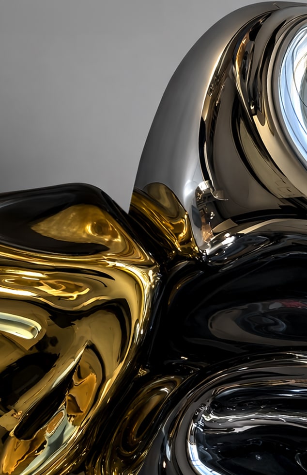 Nacre V Sculpture — close-up of polished brass and black surface