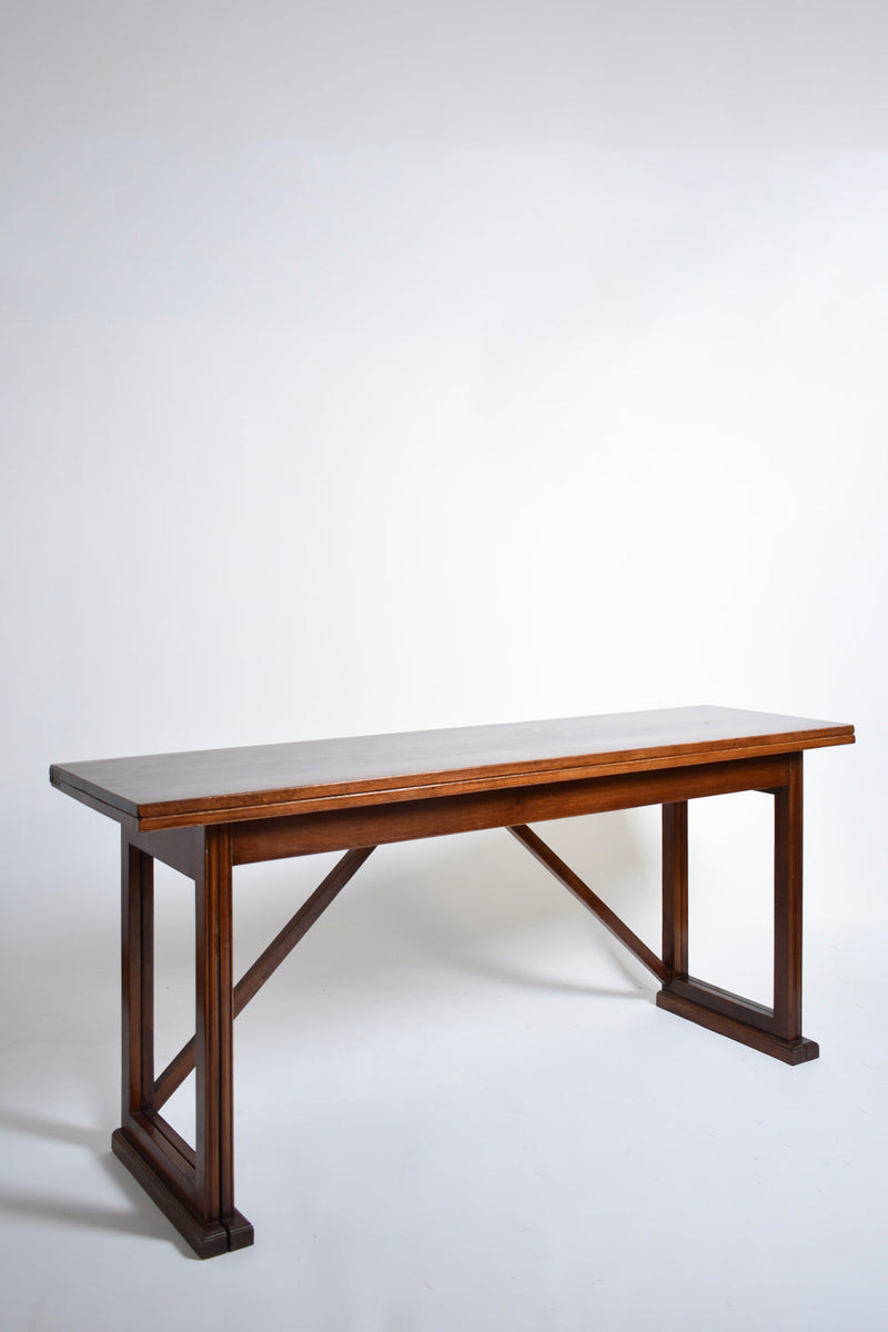 Folding wooden console, 1950s — side view of handcrafted wooden frame