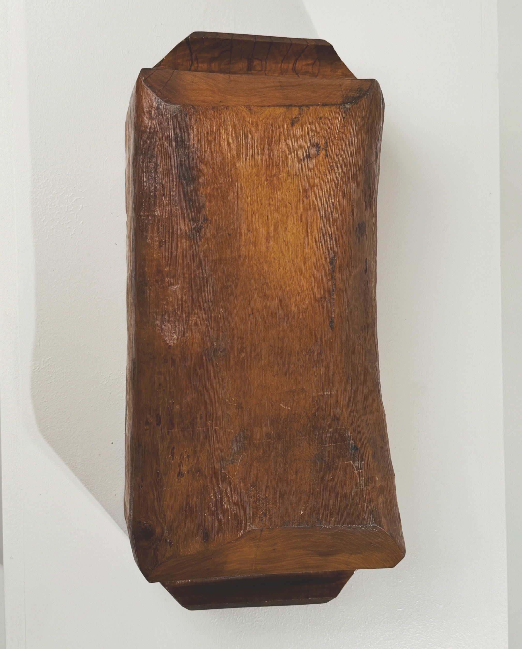 Large hand-carved wooden bowl, France, early 20th century — top view showing rich wood grain