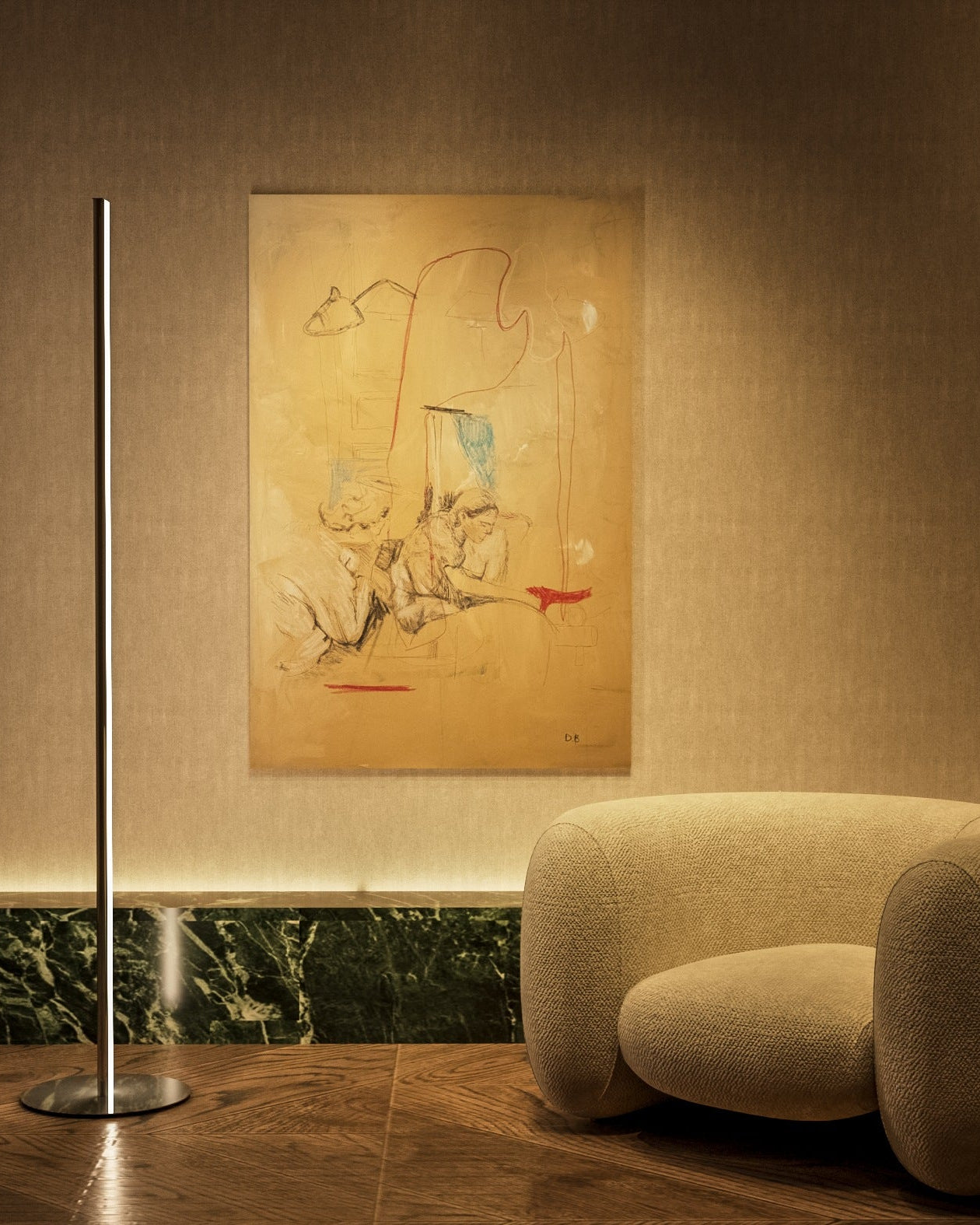 After talking' Painting — displayed on textured wall in modern living room