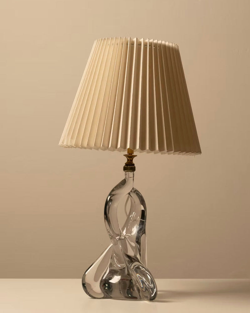 Dynamic clear Murano glass table lamp with pleated cream shade