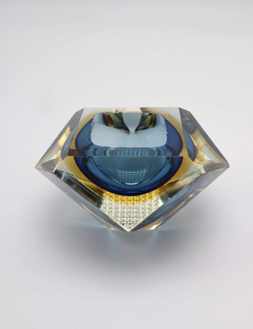 Diamond Murano Glass ashtray by Flavio Poli for Seguso 60's | The Oblist — handcrafted blue and clear glass