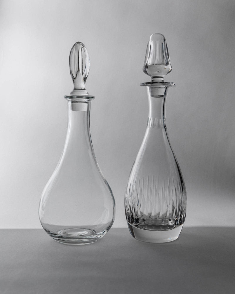 Vintage 1980s Glass Decanter Set of 2 by Bottega Jacobs | The Oblist — clear glass, handcrafted
