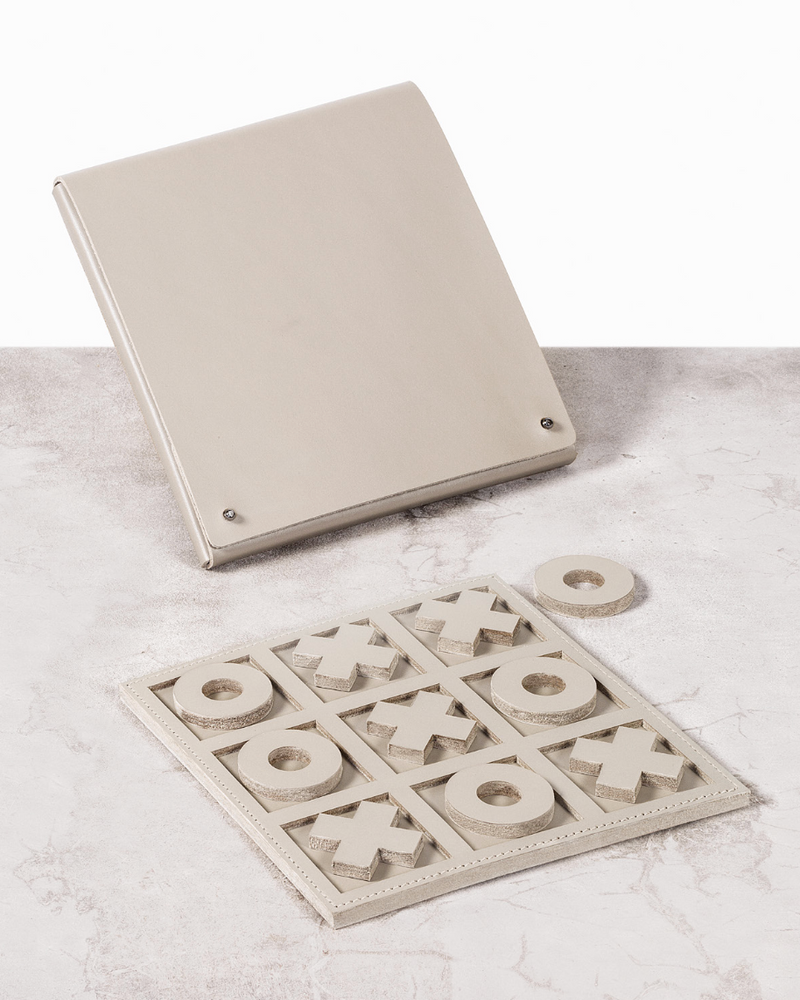 Sanremo luxury tic tac toe game set in beige leather case