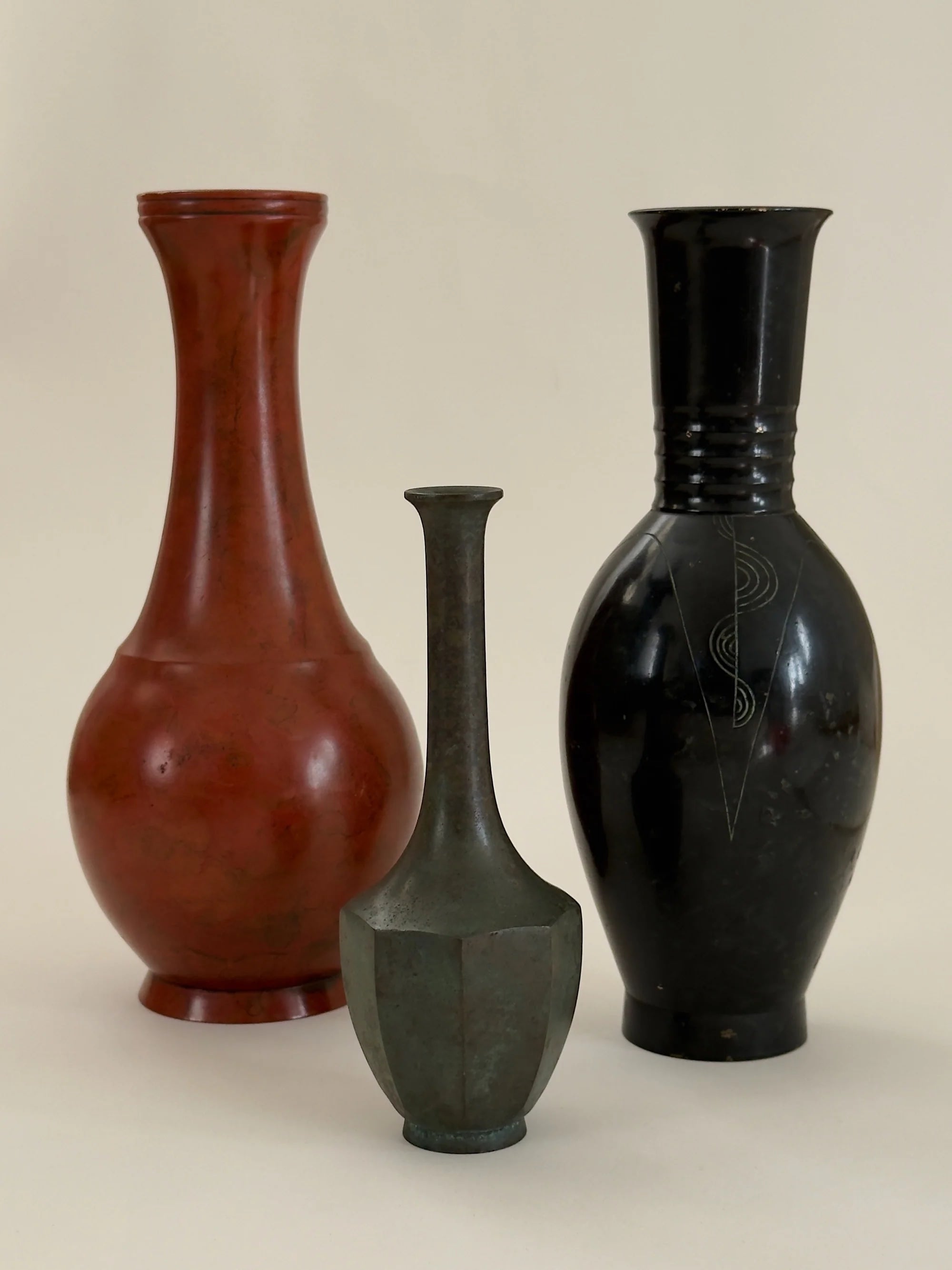 Rare Japanese Hexagonal Bronze Vase — close-up of textured bronze surface