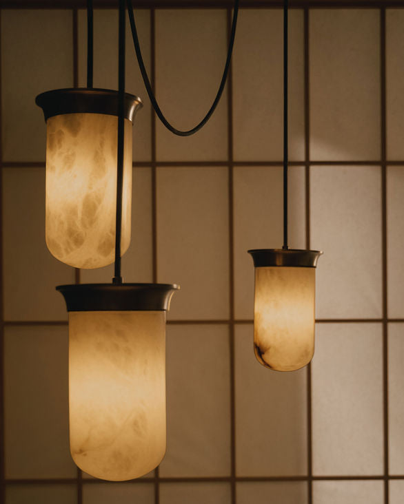 Alabaster Lanterns - Yukimi Triple Pendants — side angle