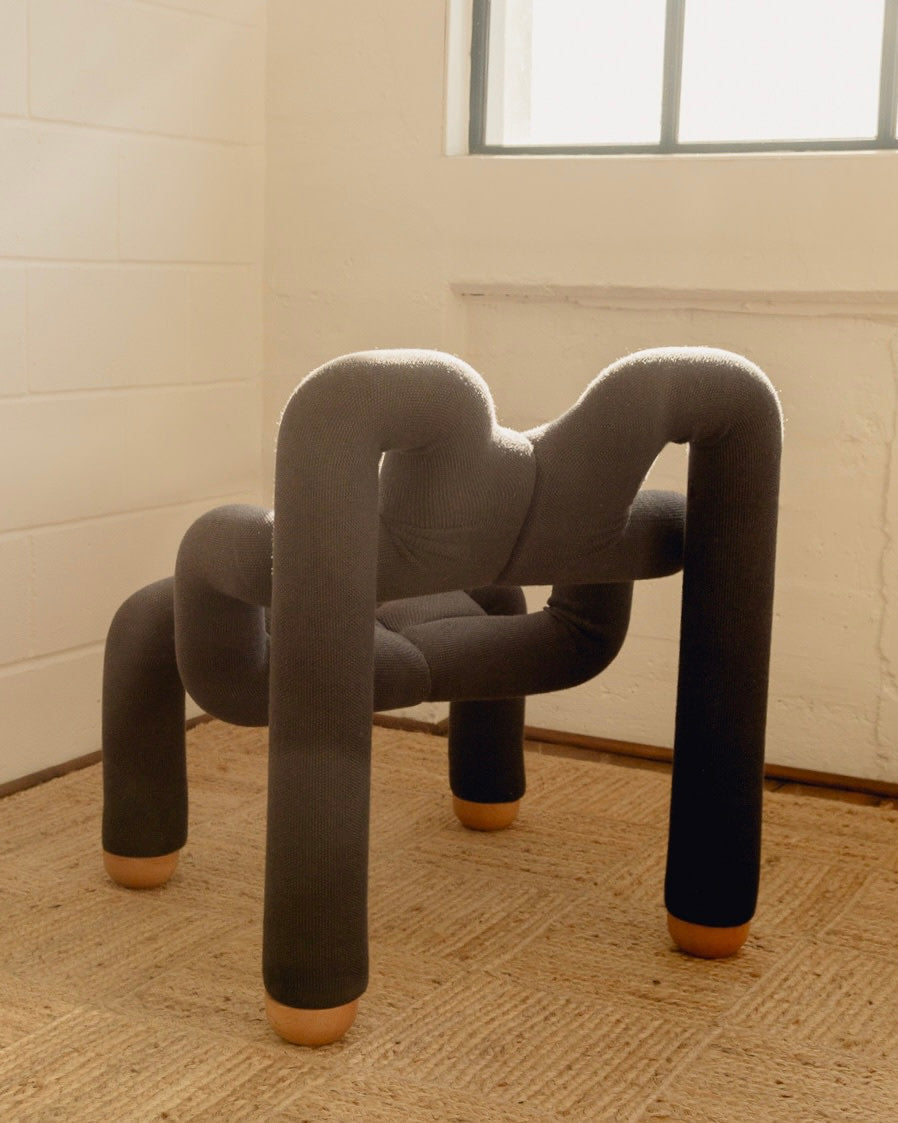 Post-Modern Ekstrem Chair by Terje Ekstrom Norway 1984 — top view of gray upholstered seat