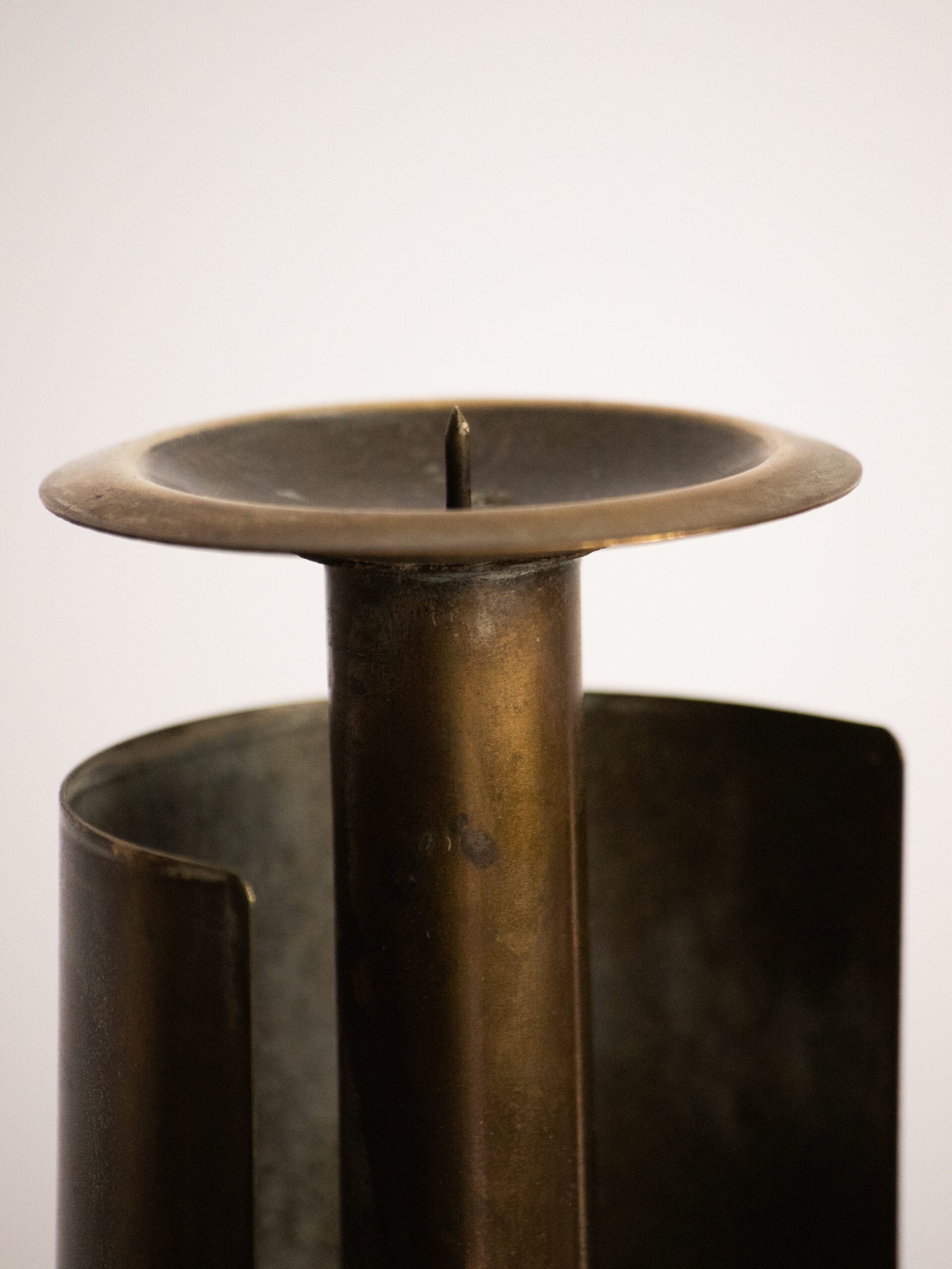 Czesław Palczewski Spiral Brass Candle Holder, Hand Cut Polish Brutalist Metalwork, 1970s — close-up