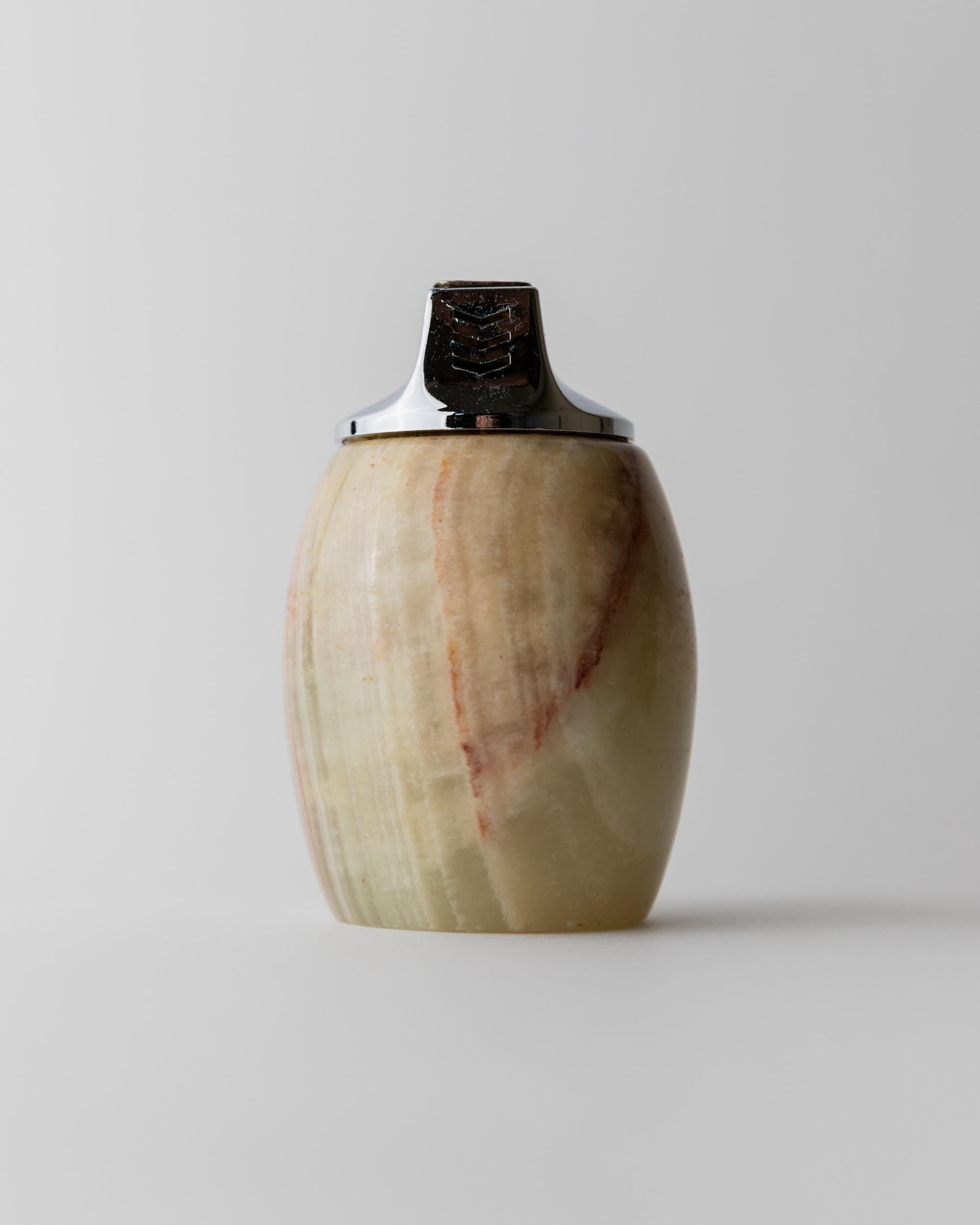 Vintage 1960s Alabaster Table Lighter, by Piezo Italy, Green Beige Stone Design, Elegant Mid Century Bar Accessory, Desk Object, Gift Idea — alternate view