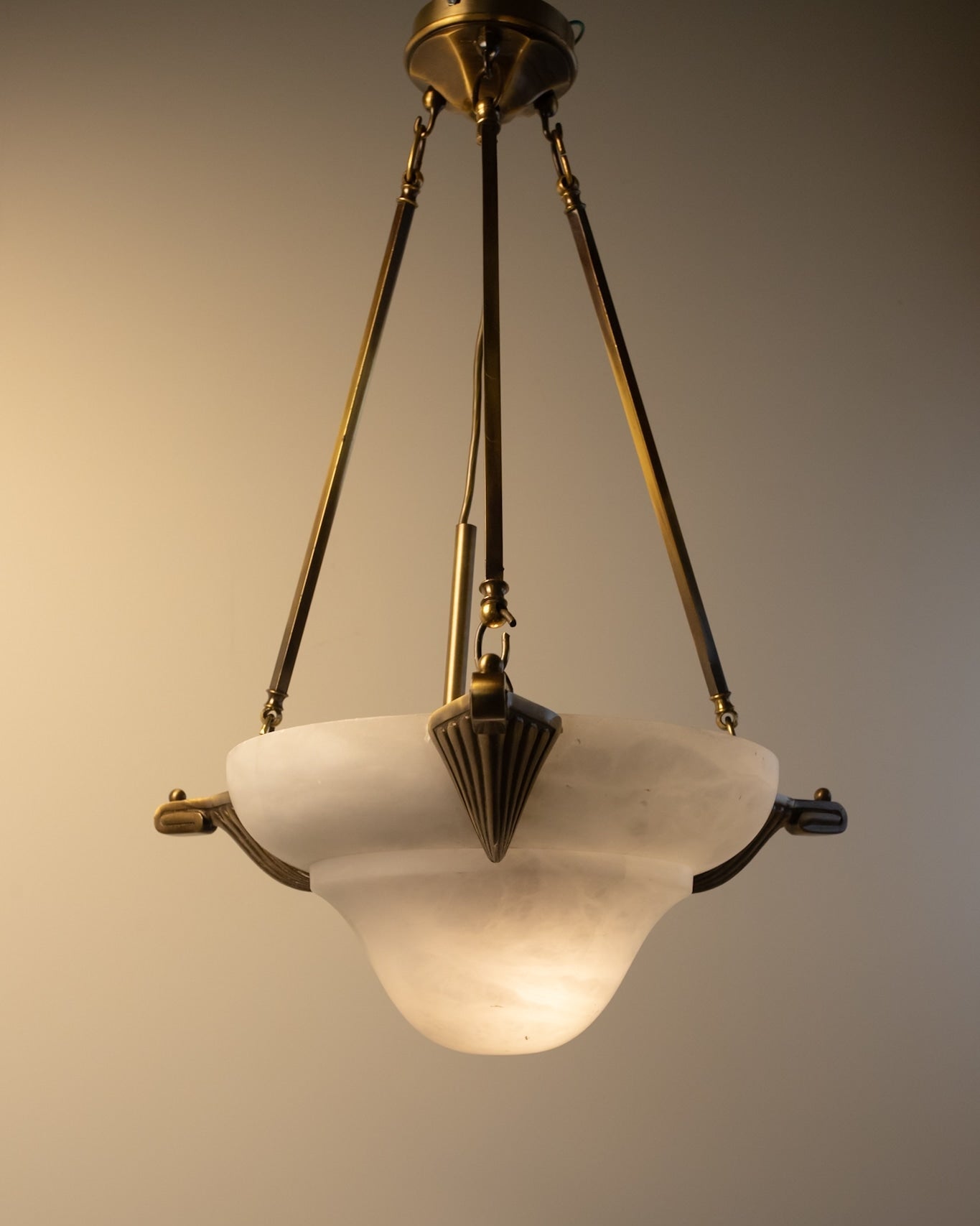 Art Deco Revival Carved Alabaster Plafonnier