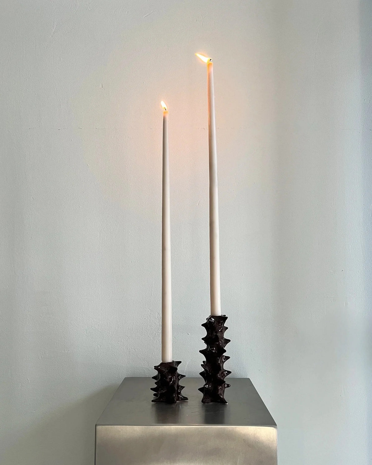Pair of ceramic candle holders chocolate by 2222Studio | The Oblist