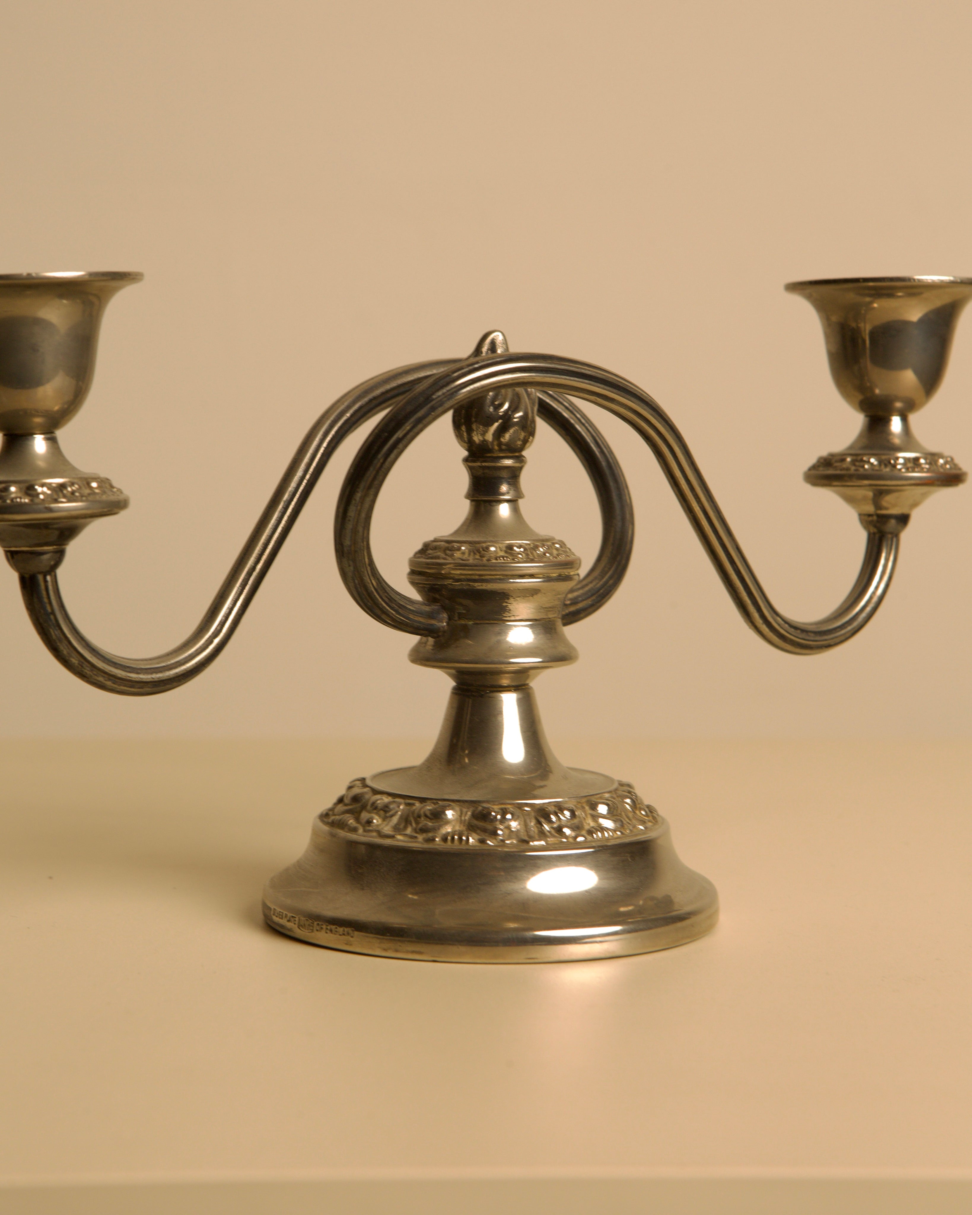 Italian Art Deco Metal Candleholders, 1930s — front view on neutral background