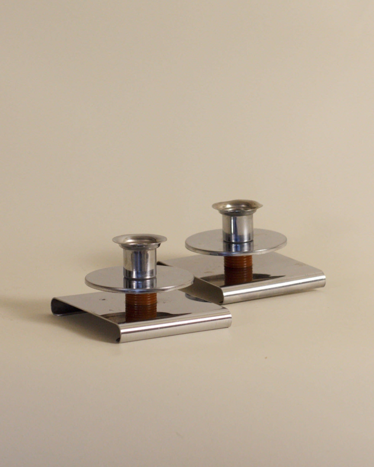 Pair of Art Deco Chrome Candlesticks by Mansión Luna | The Oblist