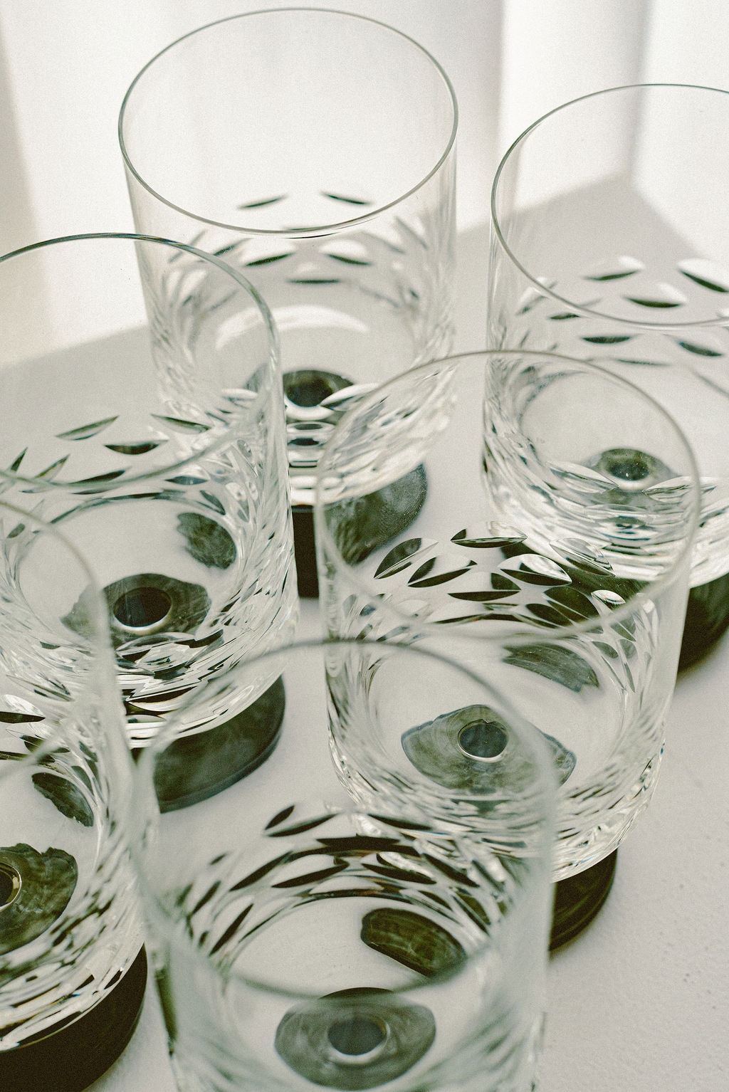 Vintage Ingrid Wine Glasses — top view of clear glass with patterned design