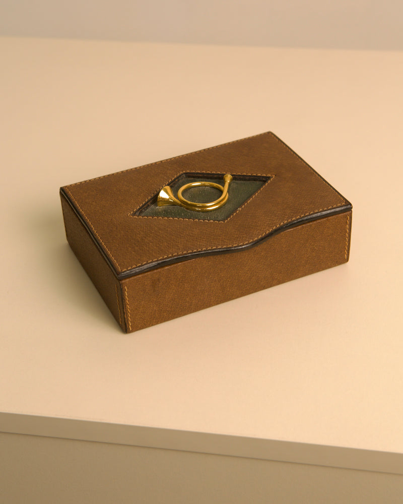 Brown leather Gucci box with gold clasp from the 1960s