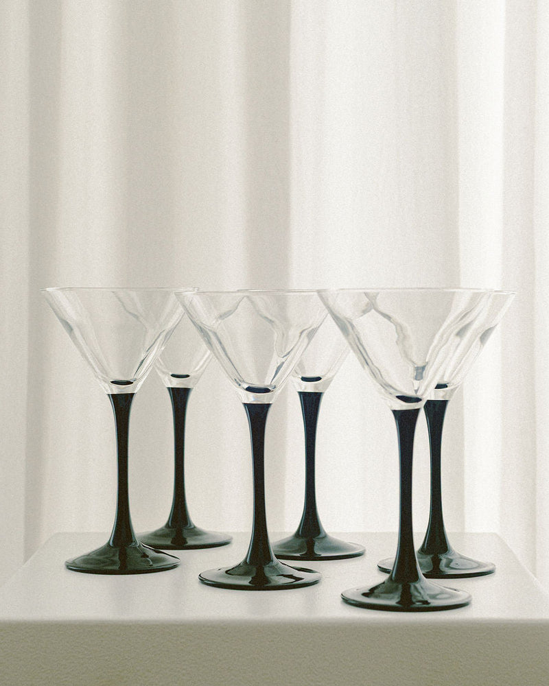 Luminarc Domino Martini Glasses by Arcā Collections | The Oblist — clear glass with black stems