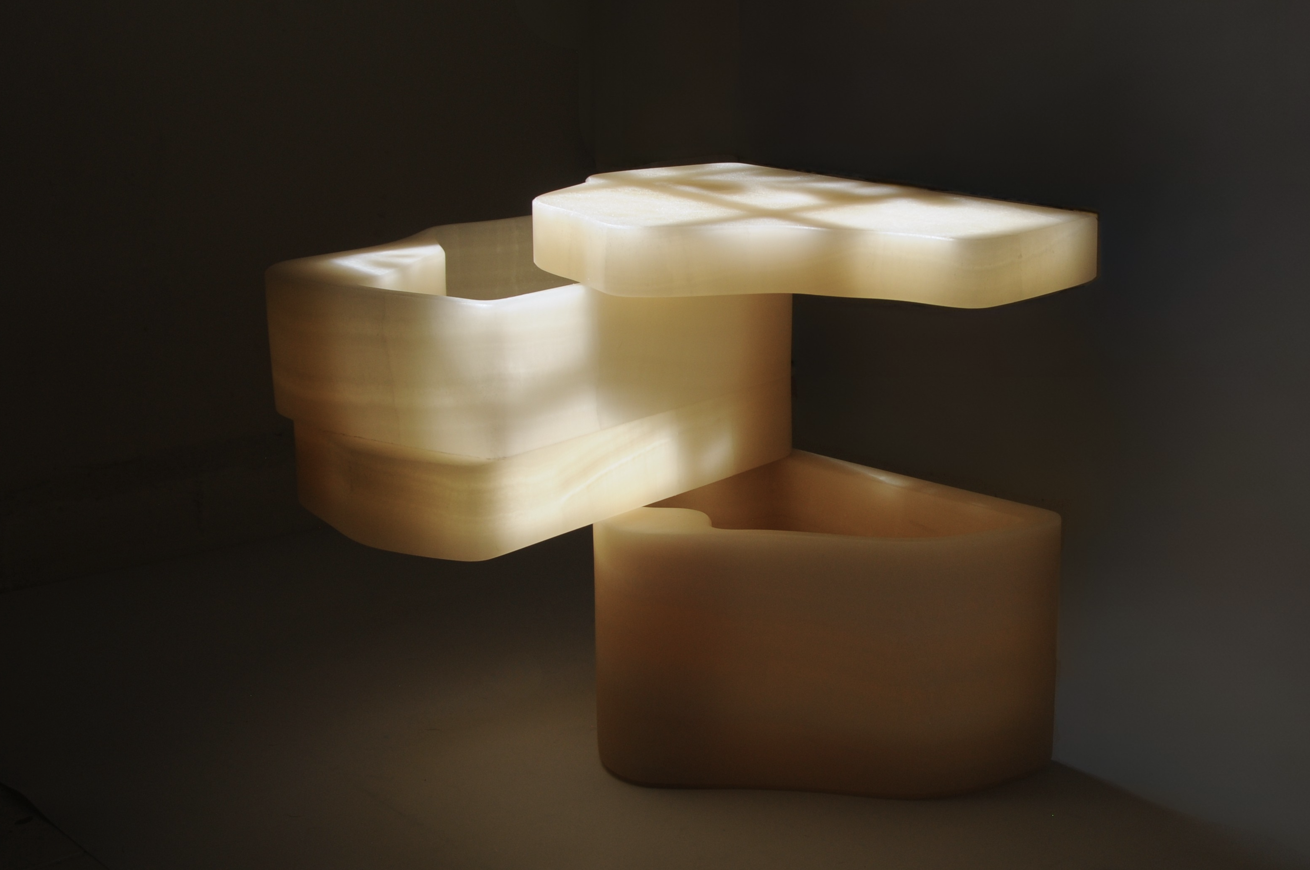 White Moth Nightstand Set in White Onyx Marble — in context