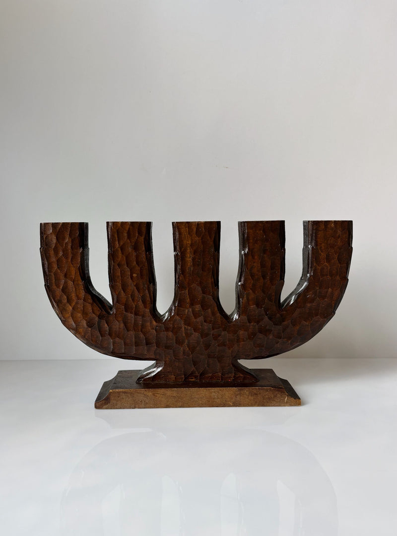 Handcarved Wooden 5 Arm Candelabra, Sweden by Huerto | The Oblist — dark wood, handcrafted