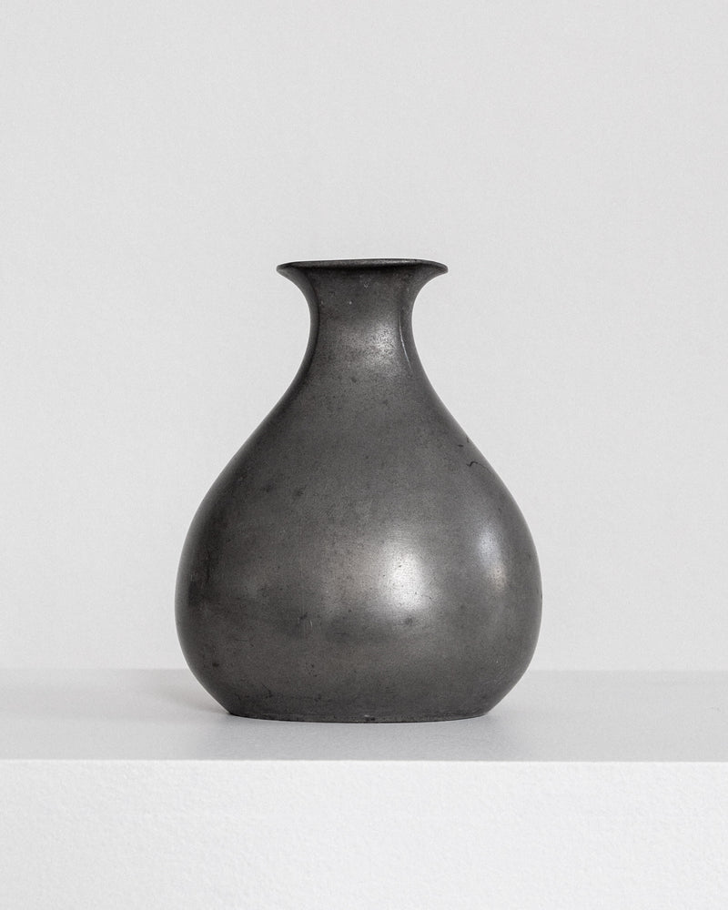 Modernist pewter vase with bulbous form and narrow neck by GAB 1937