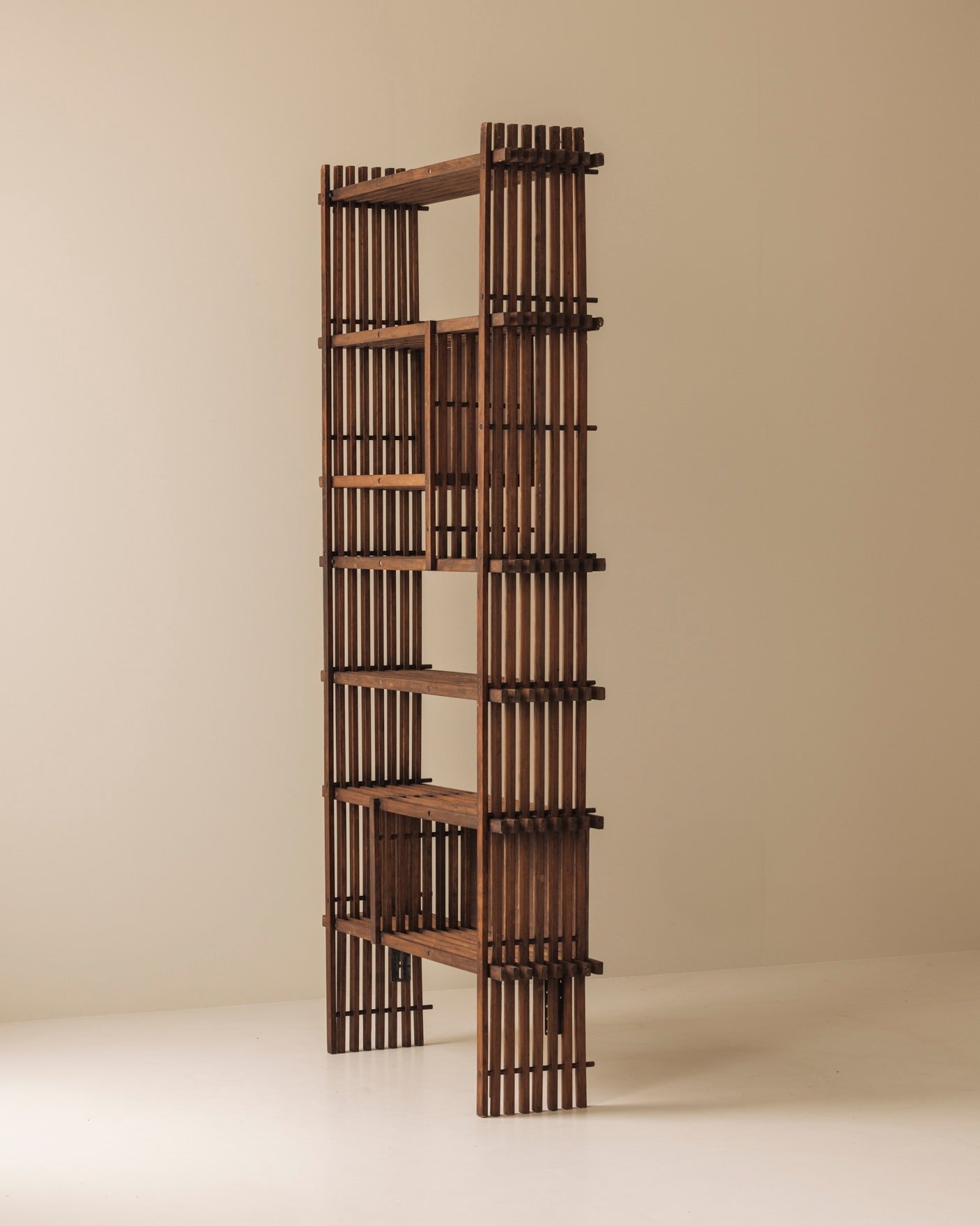 Architectural French oak bookcase / cabinet from the 1950s — side angle