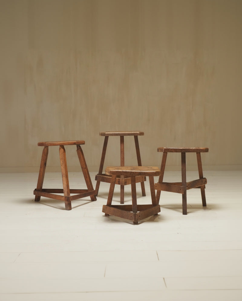 Set of 19th Century English Antique Oak Cutler's Stools — detail view