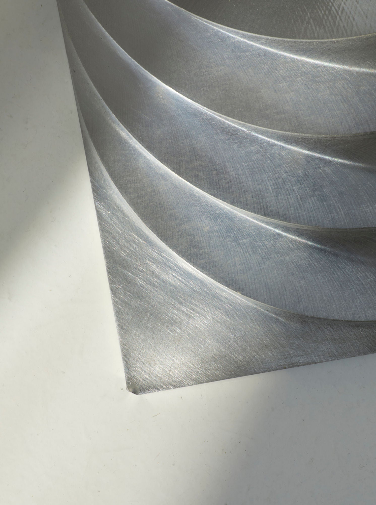 ‘The Sun’s Path' Steel Wall Sculpture By Anonymous French Artist Circa 1970 — close-up of brushed steel texture