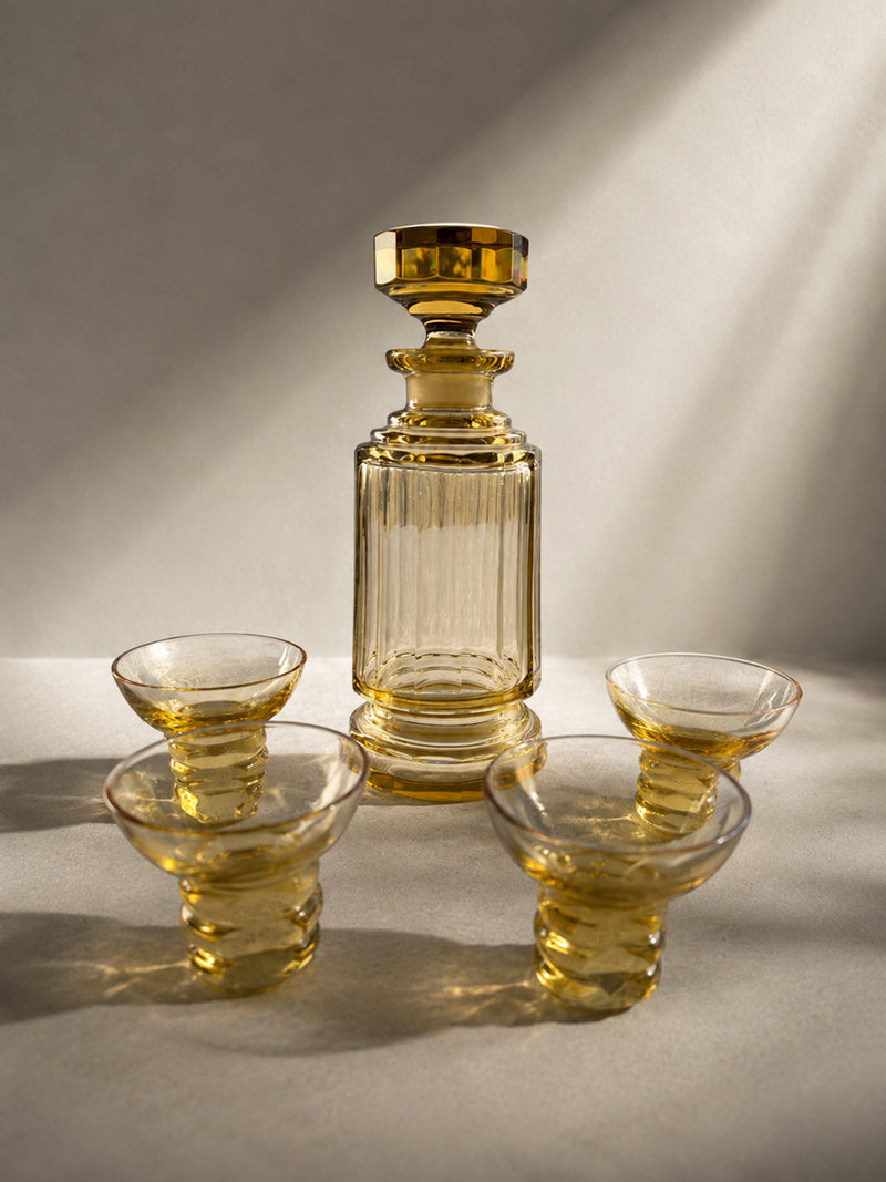 Bohemian Amber Glass Liquor Set - 1930s by Dodo Vintage | The Oblist